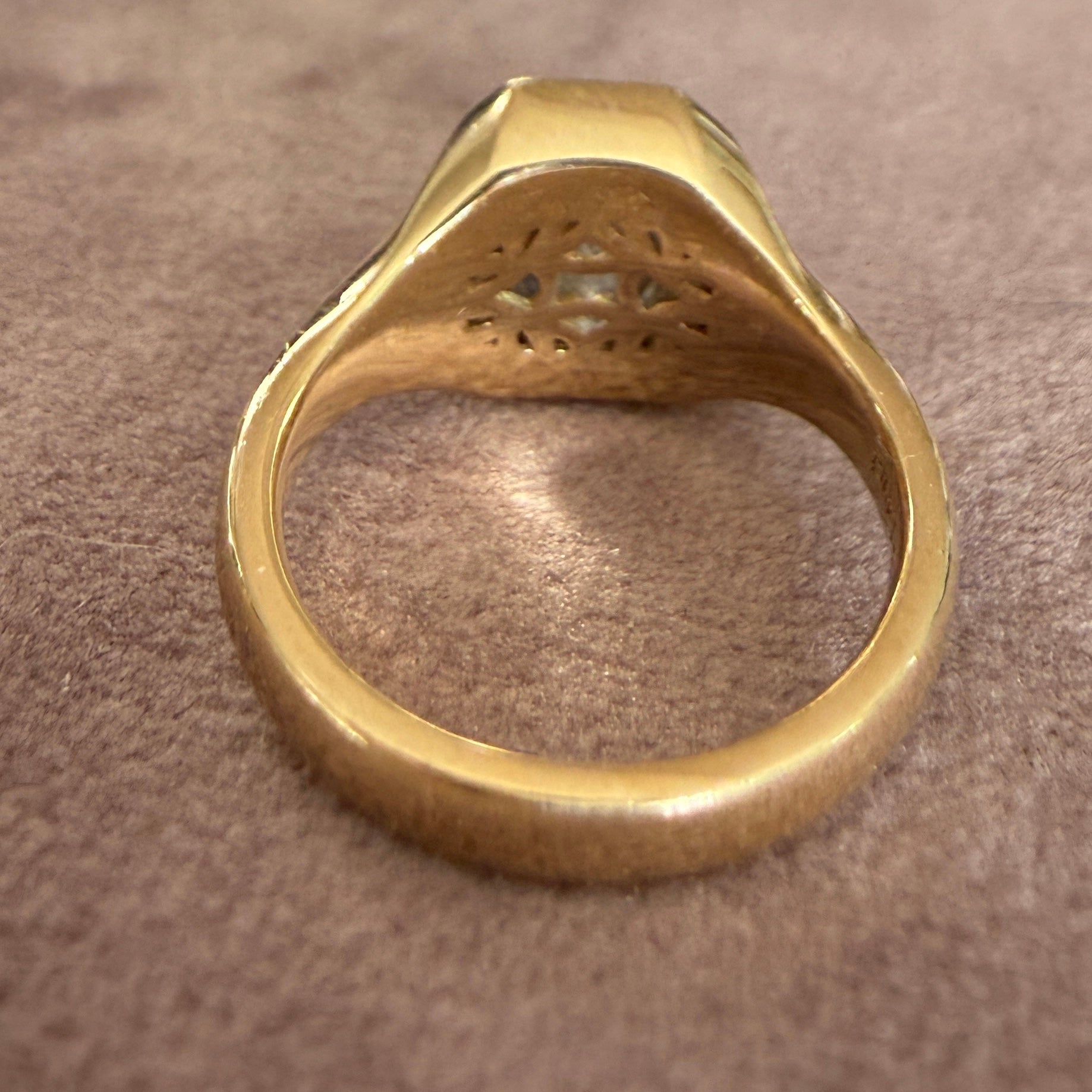 14k Yellow Gold Emerald Cut Diamond Pinkie Ring