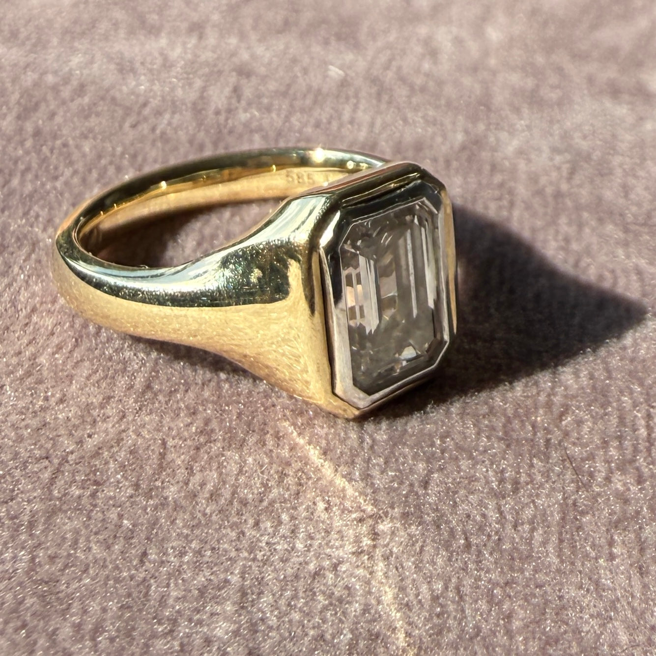 14k Yellow Gold Emerald Cut Diamond Pinkie Ring