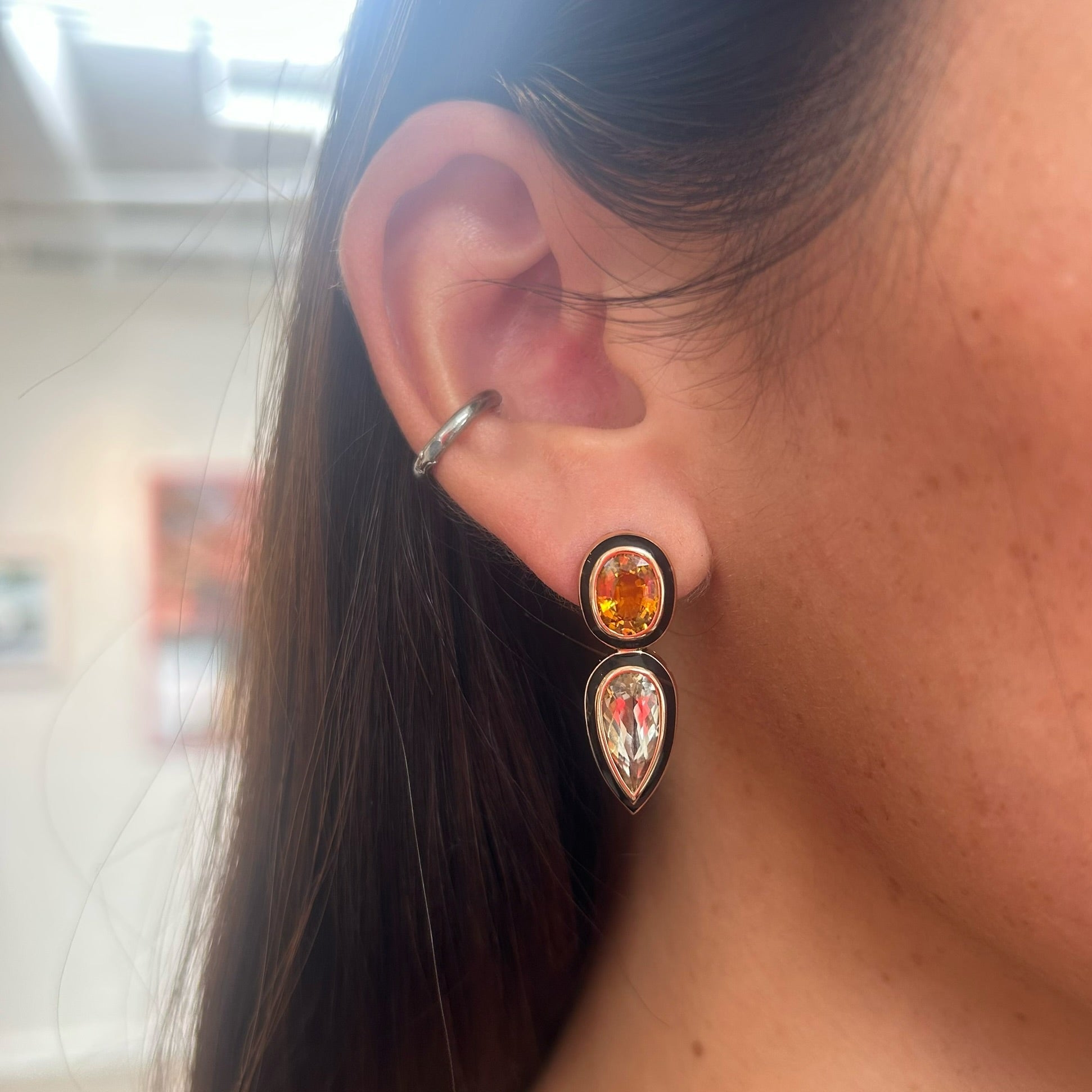 Dezso Citrine & White Sapphire Deco Earrings in 18k Rose Gold