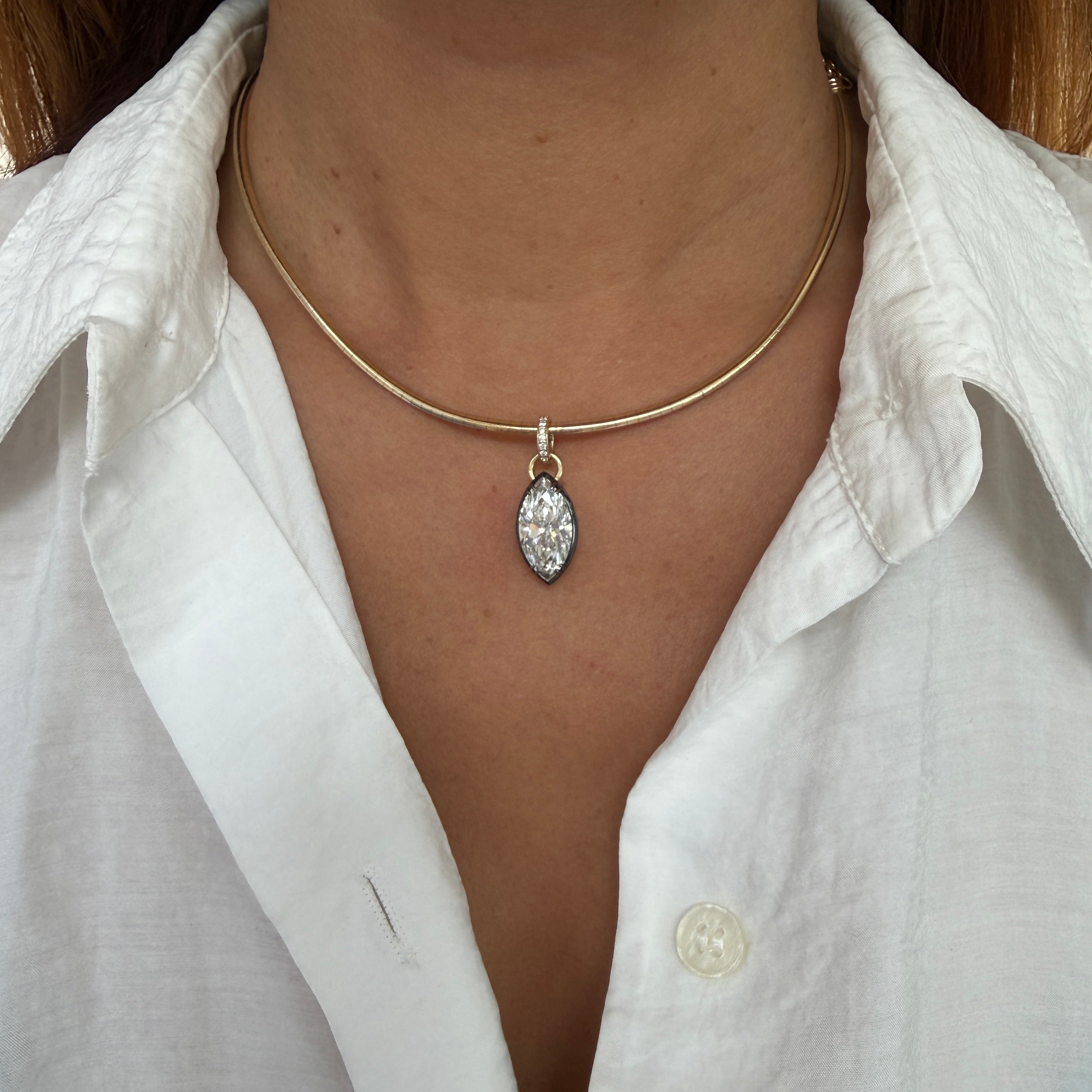 14k Yellow Gold Marquise Diamond Charm with Black Rhodium Frame