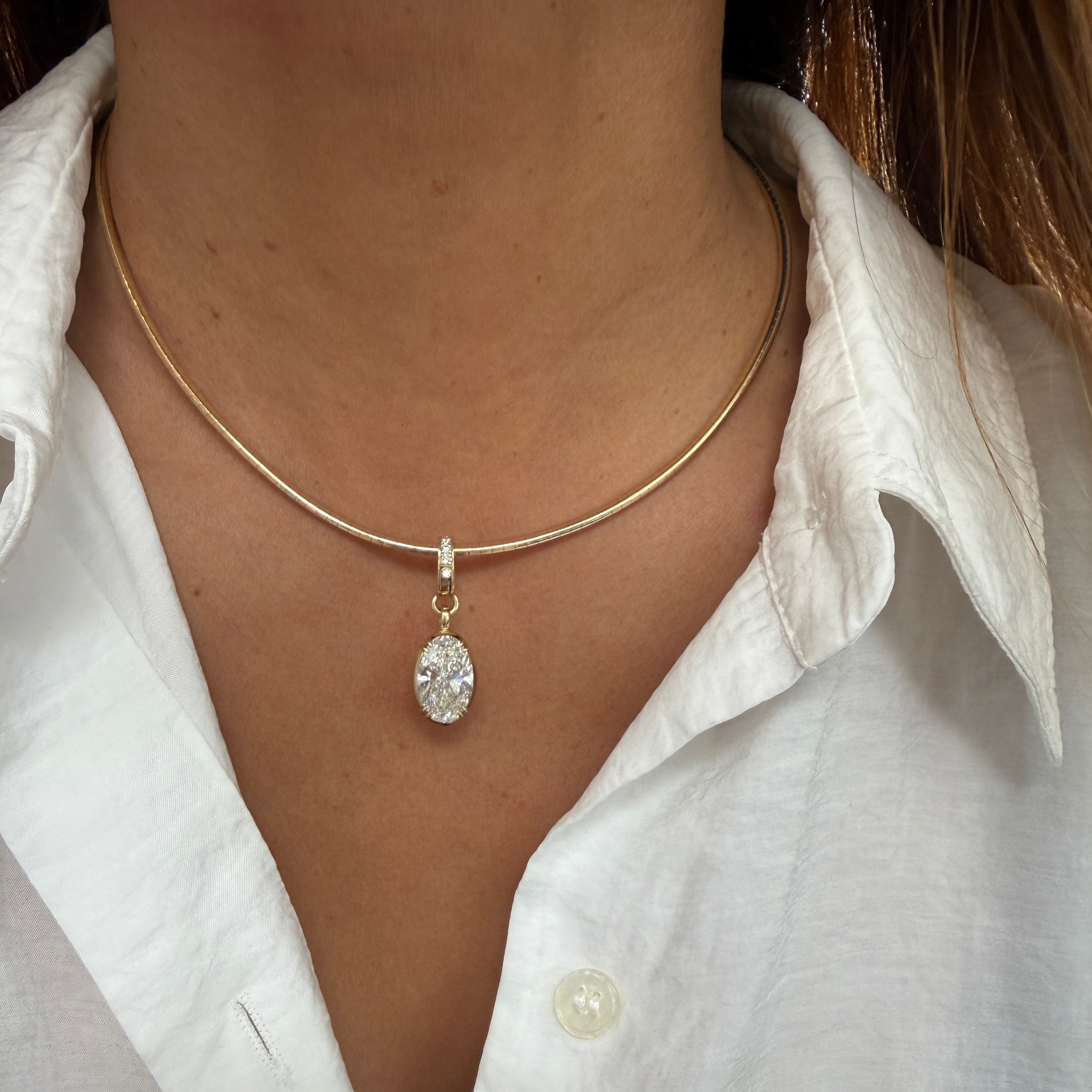 14k Yellow Gold Oval Diamond Charm with Diamond Clasp Bale