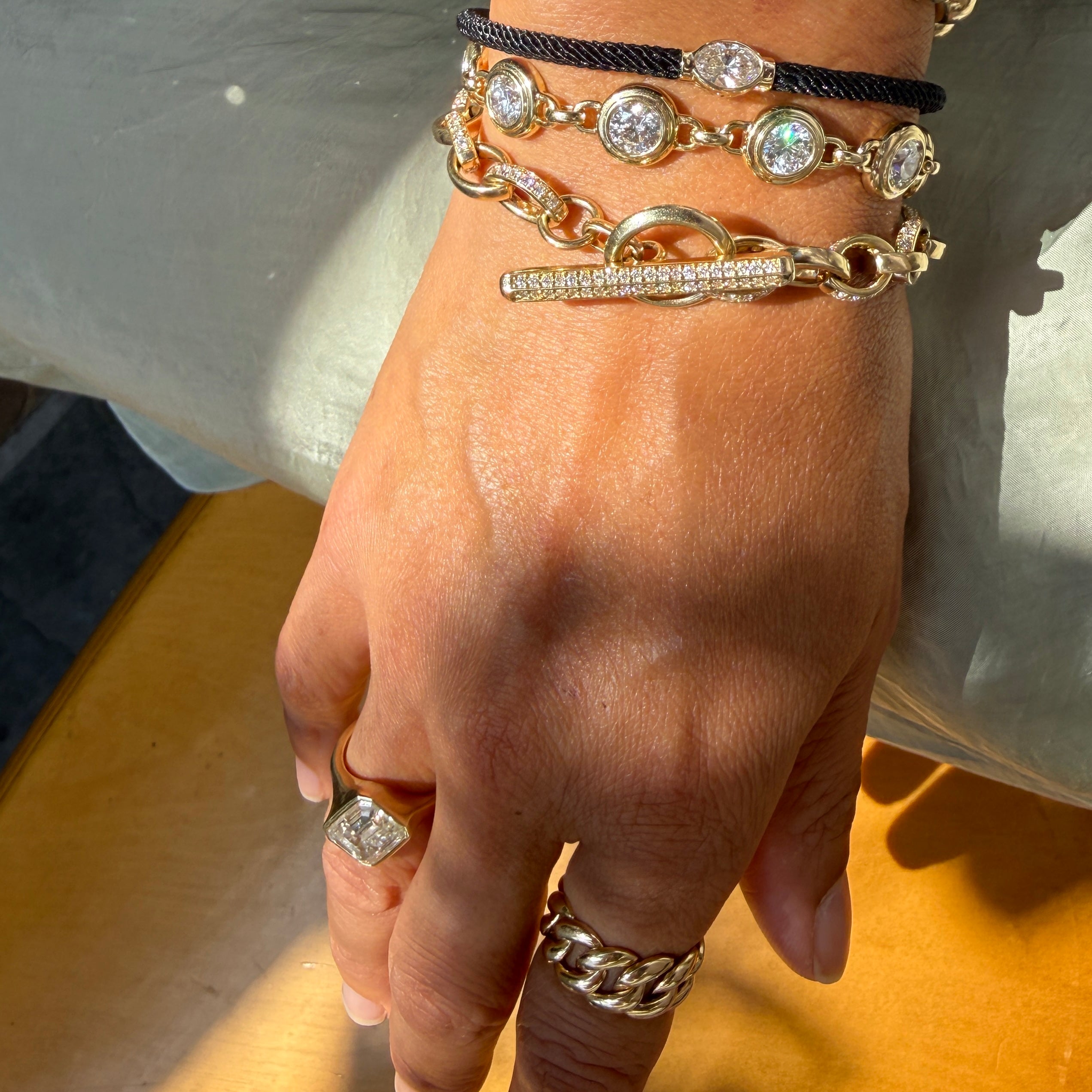 14k Yellow Gold Diamond Marquise Link & Toggle Bracelet