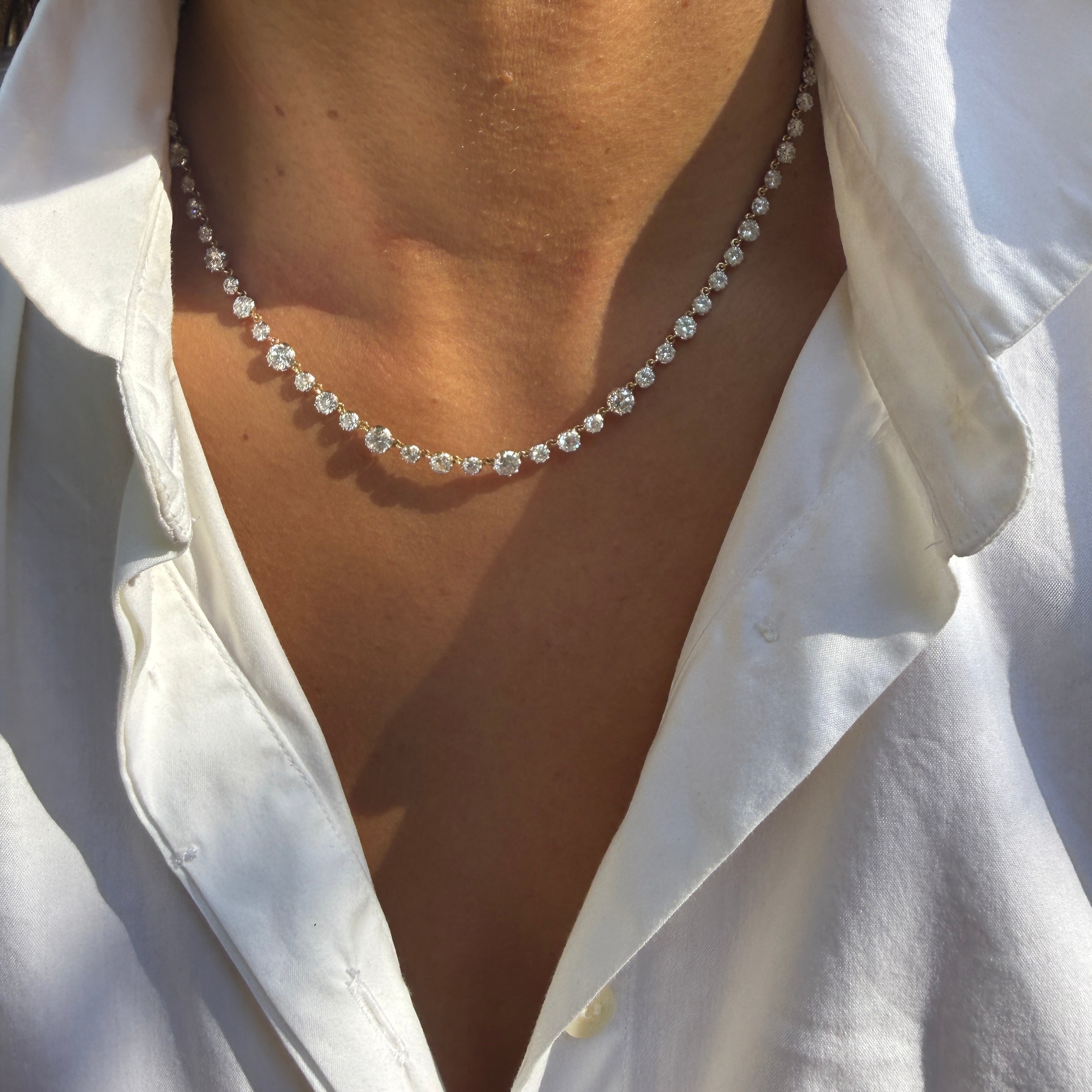 14k Graduated Round Diamond Georgian-Style Necklace