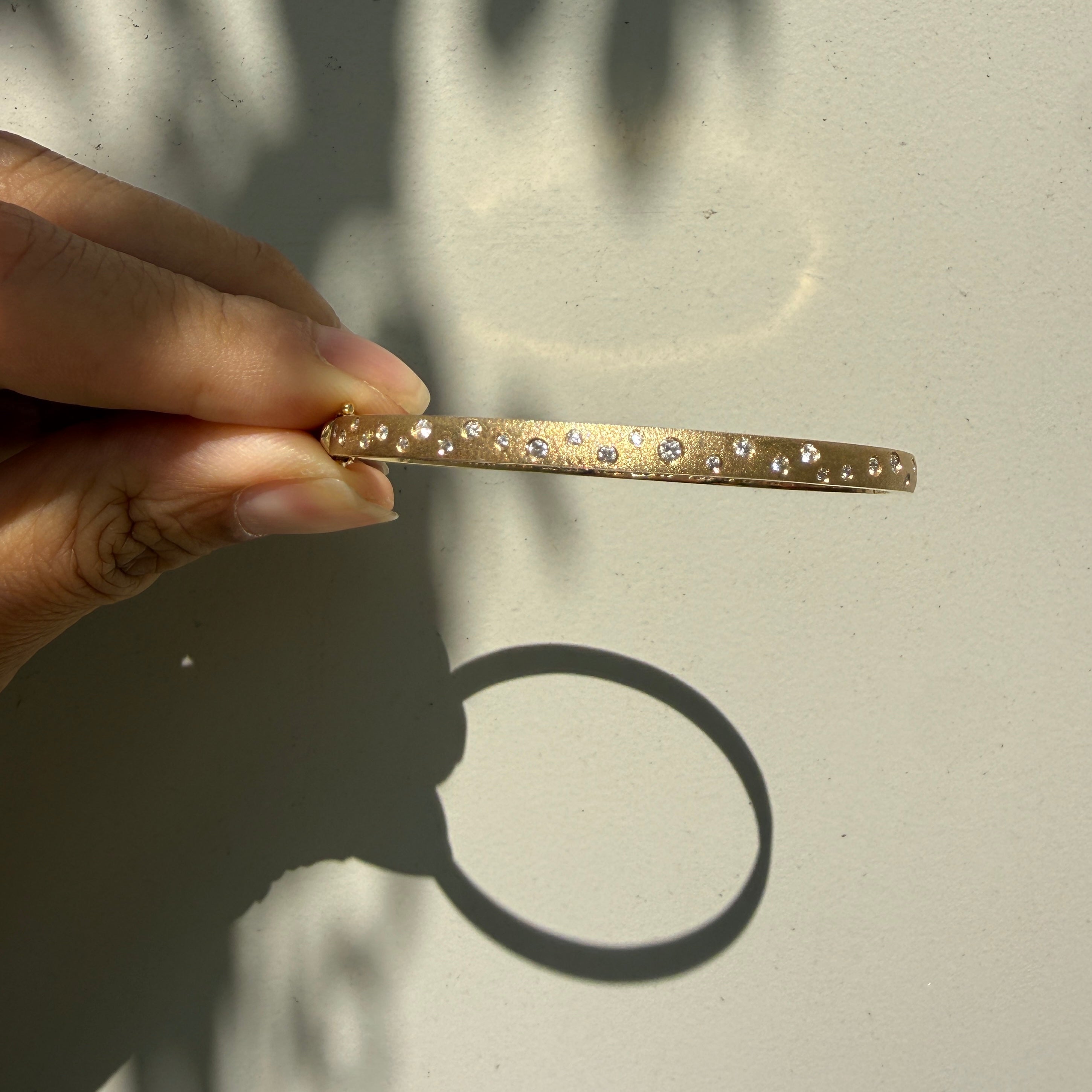 14k Satin Yellow Gold Diamond Celestial Bangle Bracelet