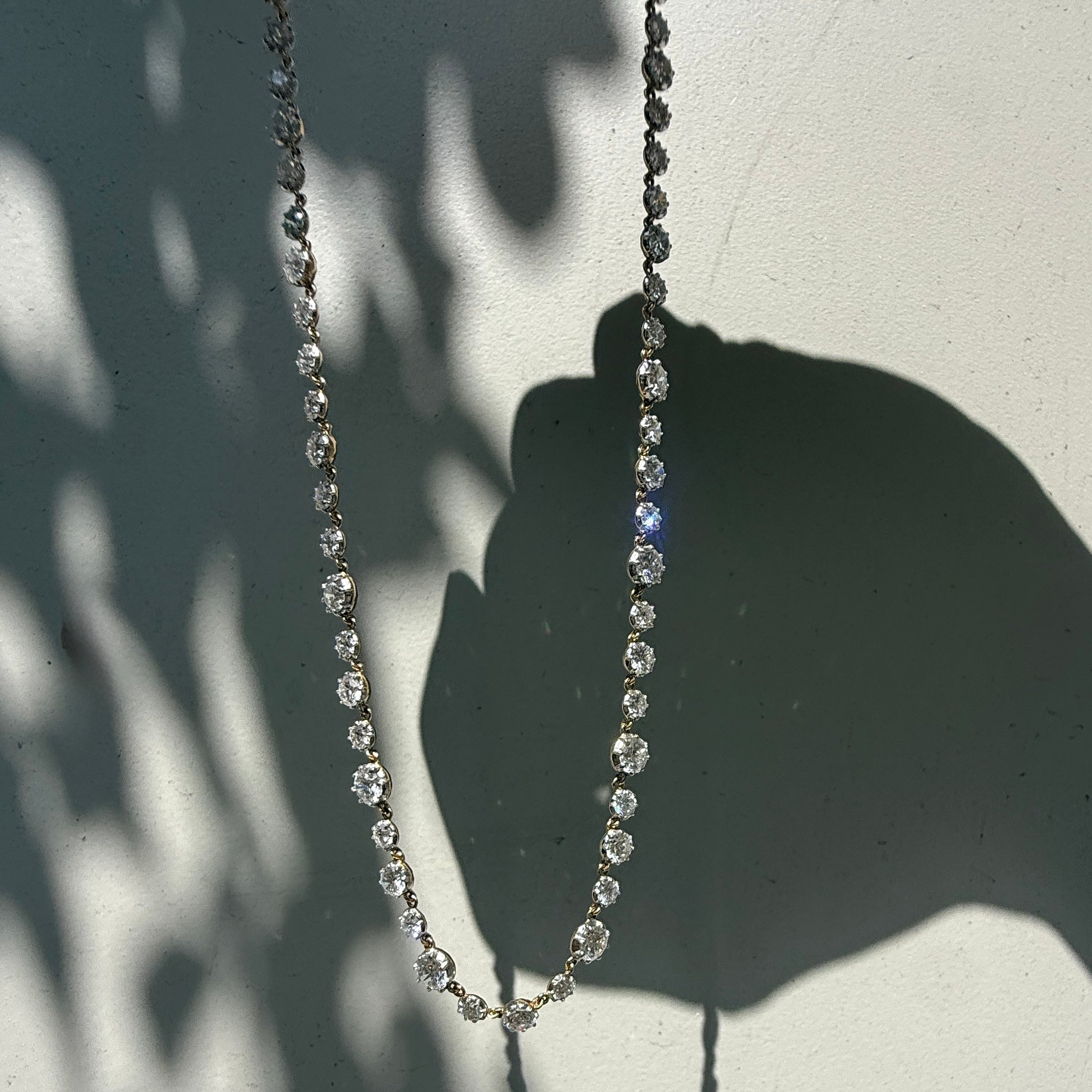 14k Graduated Round Diamond Georgian-Style Necklace