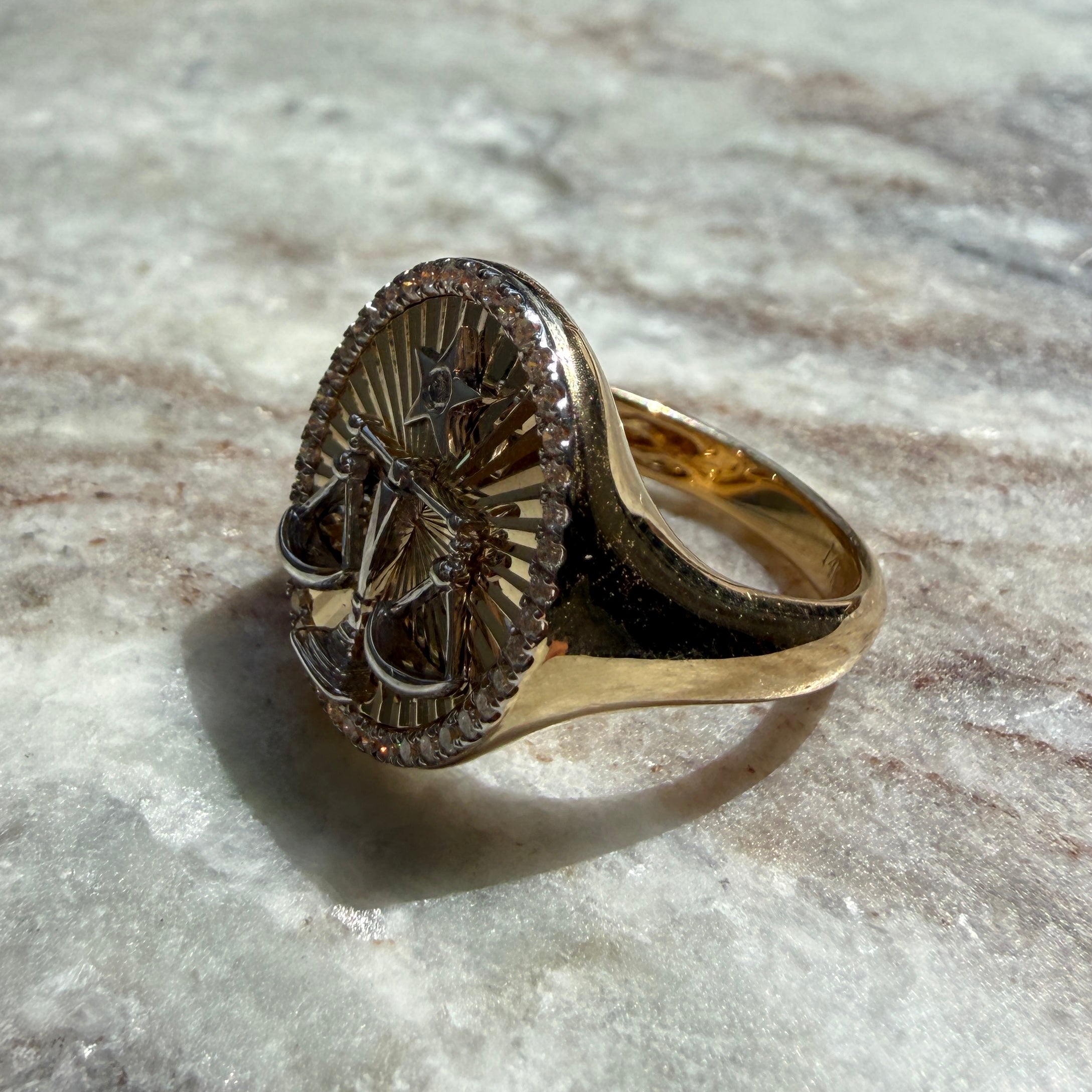 14k Two-Tone Gold Diamond Libra Zodiac Signet Ring