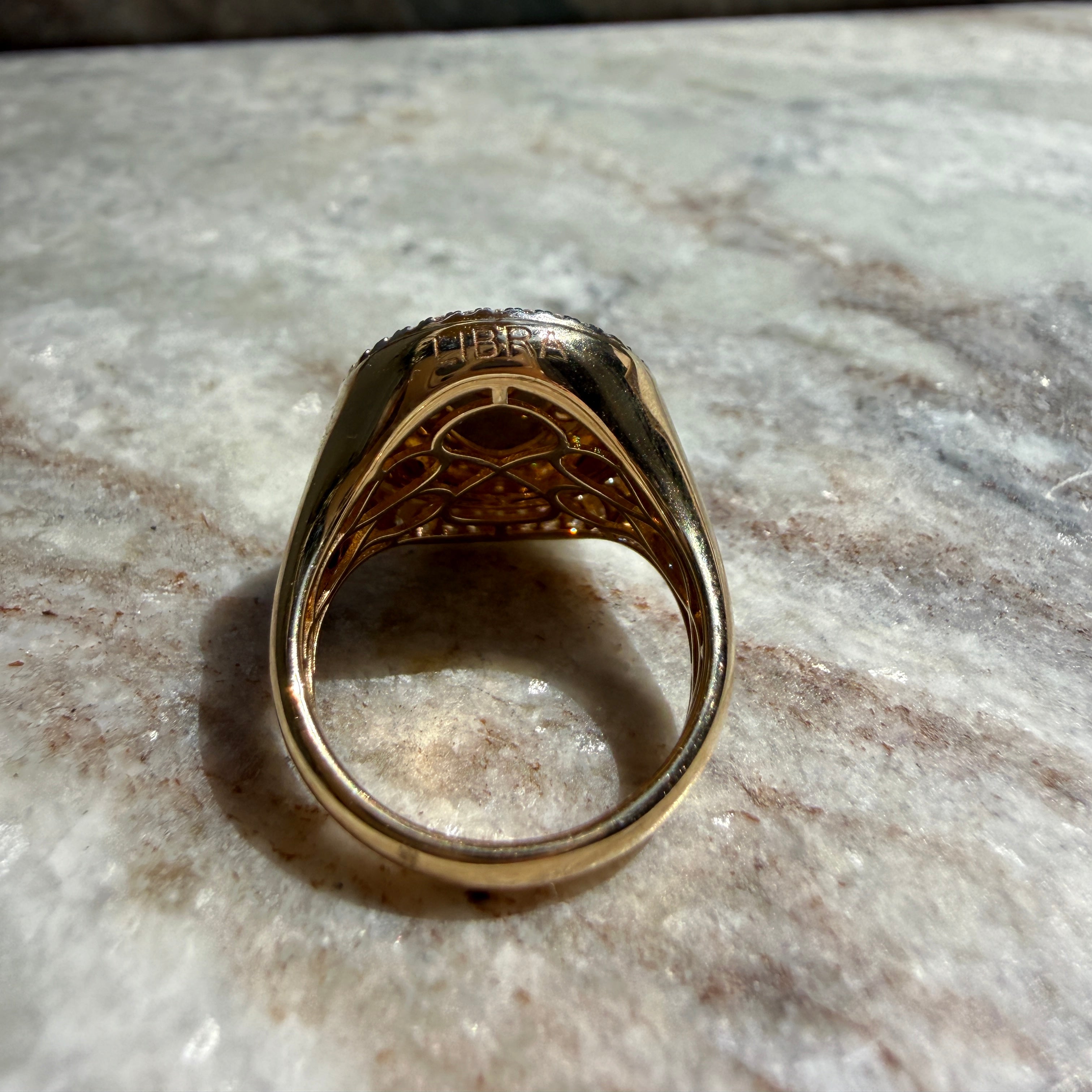 14k Two-Tone Gold Diamond Libra Zodiac Signet Ring
