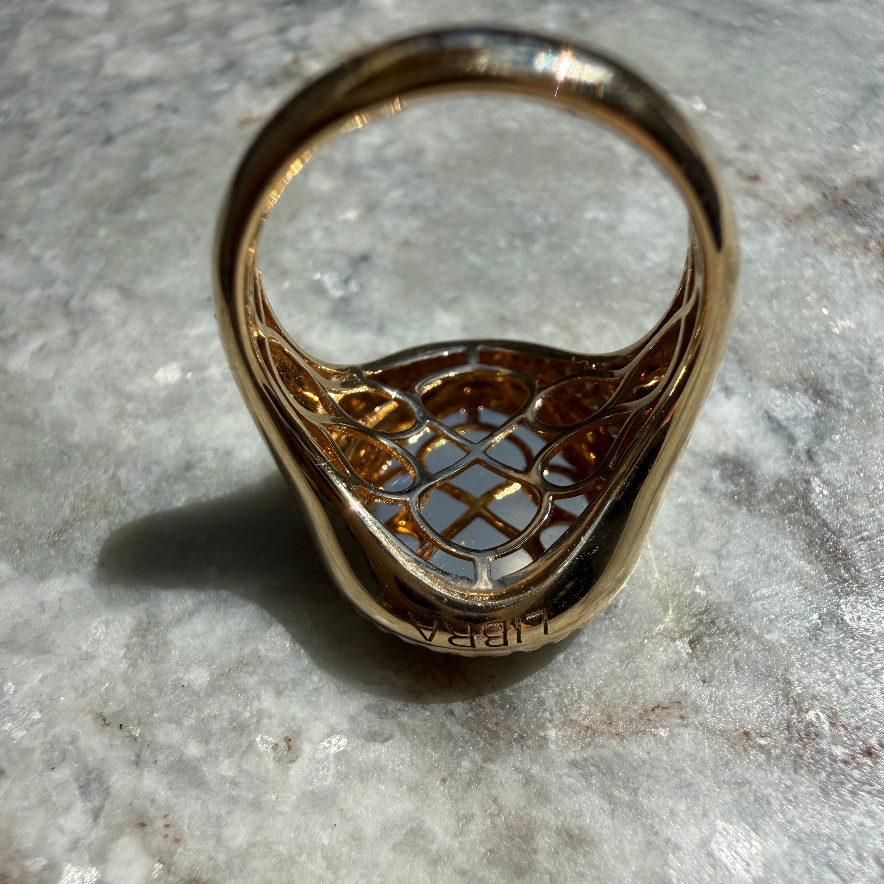 14k Two-Tone Gold Diamond Libra Zodiac Signet Ring