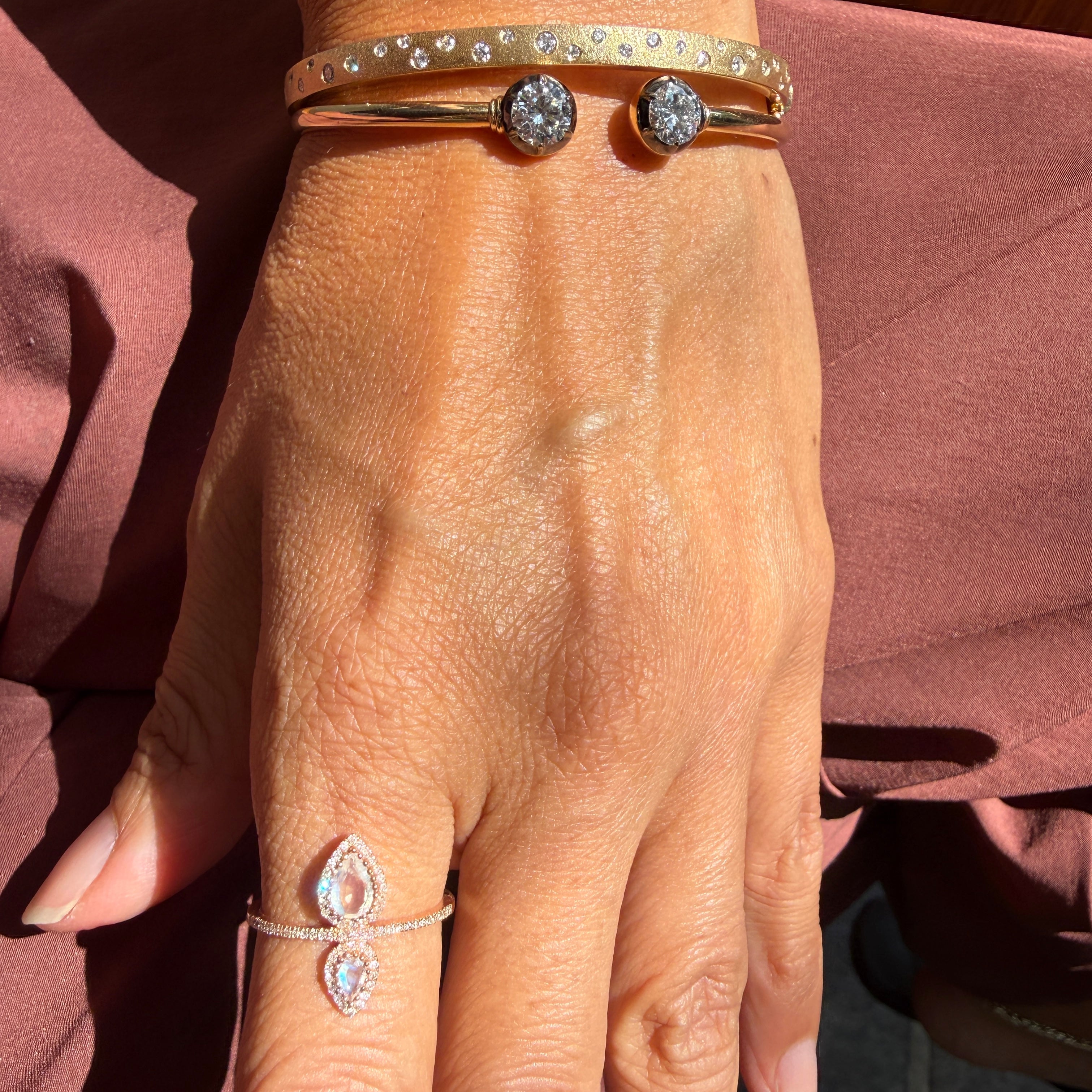 14k Rose Gold Double Pear Cut Moonstone Diamond Halo Ring
