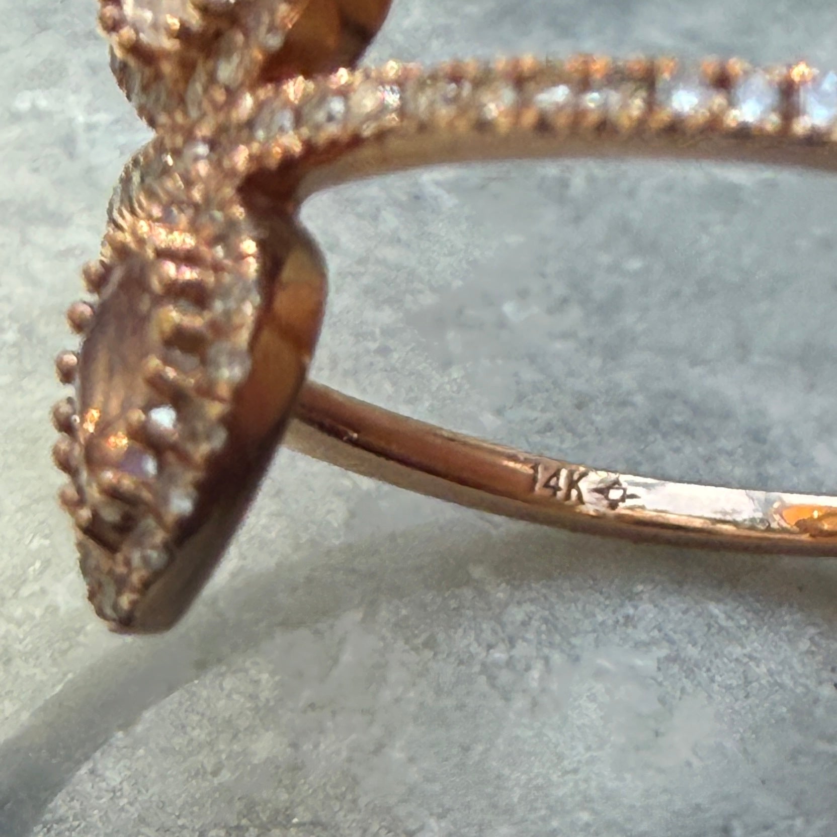 14k Rose Gold Double Pear Cut Moonstone Diamond Halo Ring