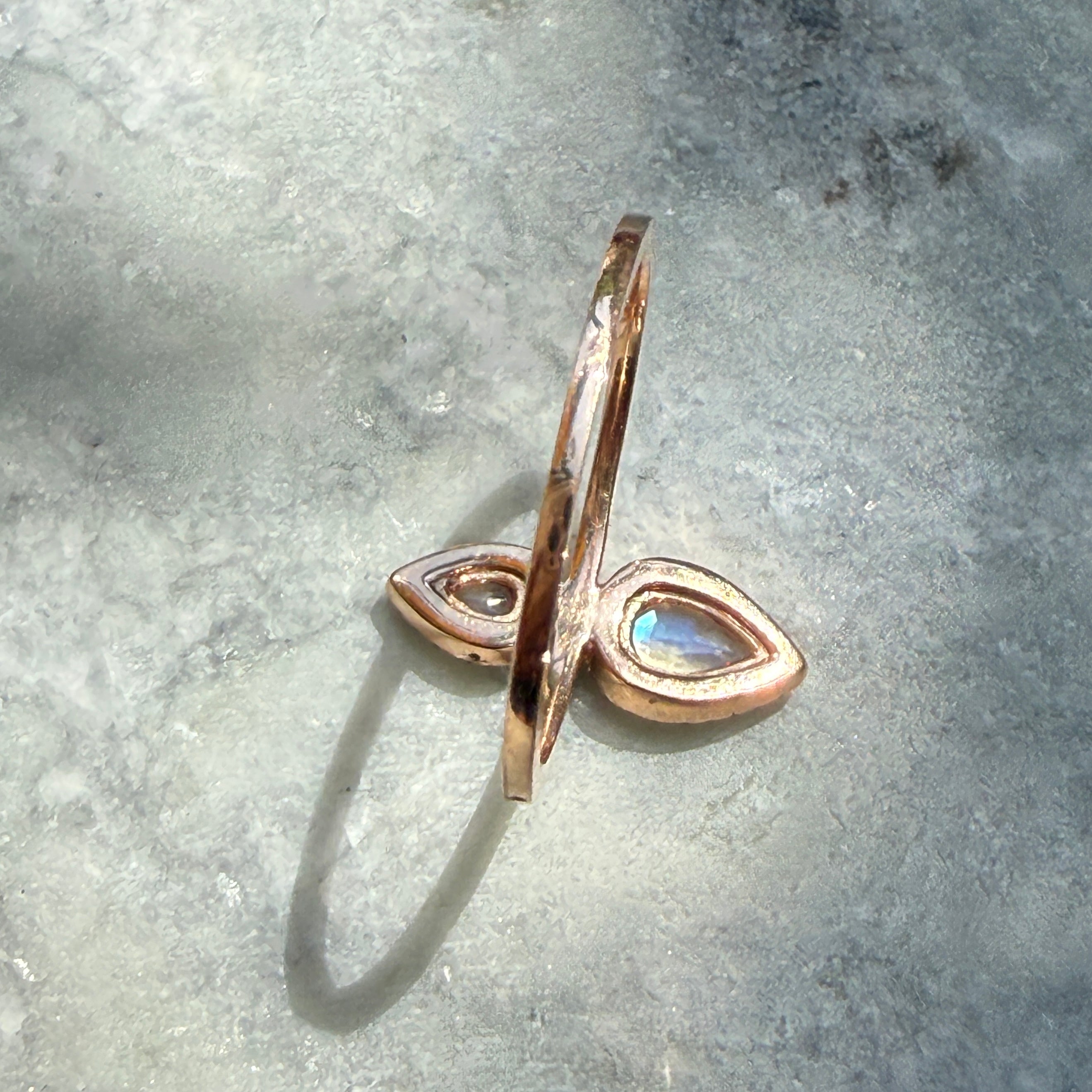 14k Rose Gold Double Pear Cut Moonstone Diamond Halo Ring