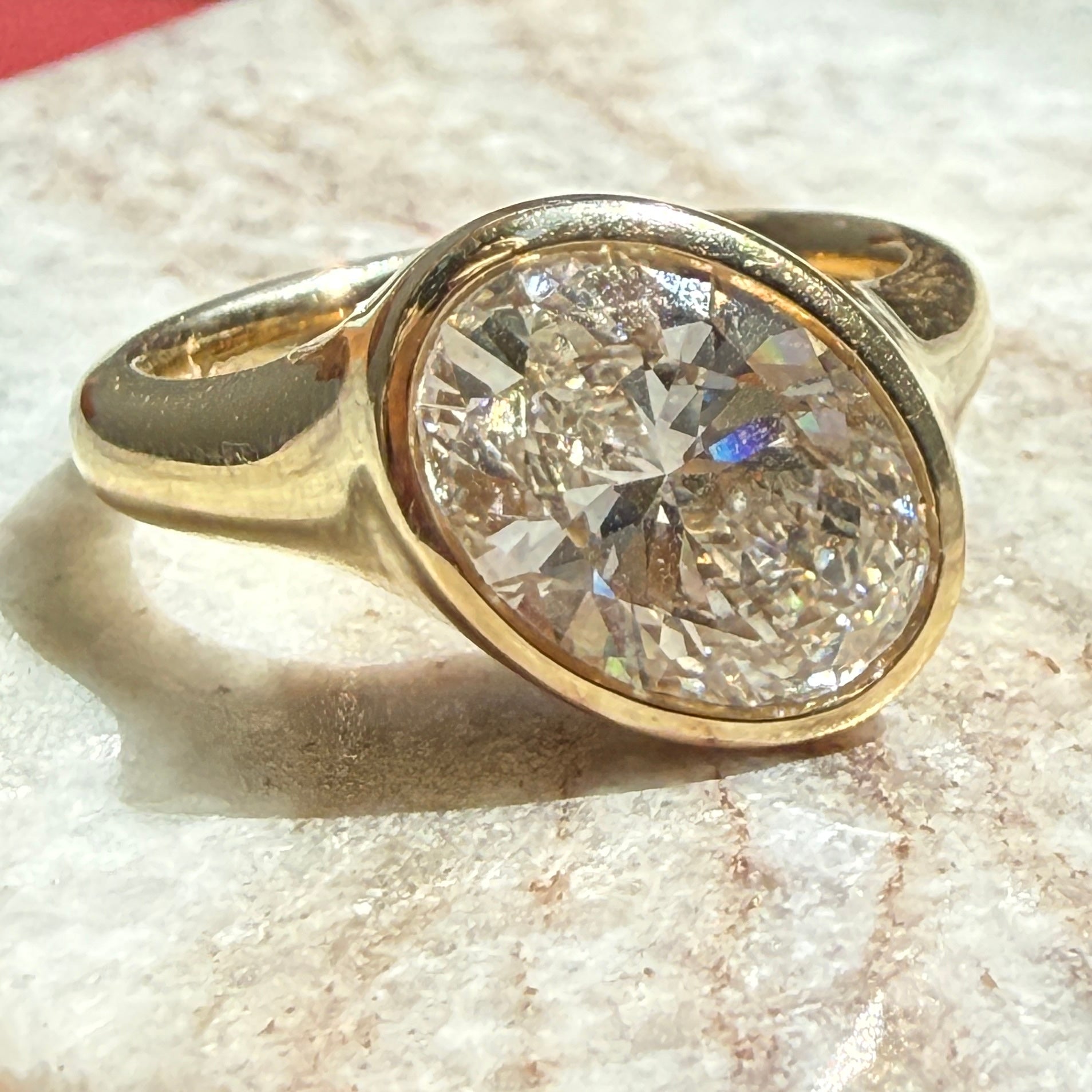 14k Yellow Gold Offset East-West Oval Diamond Ring