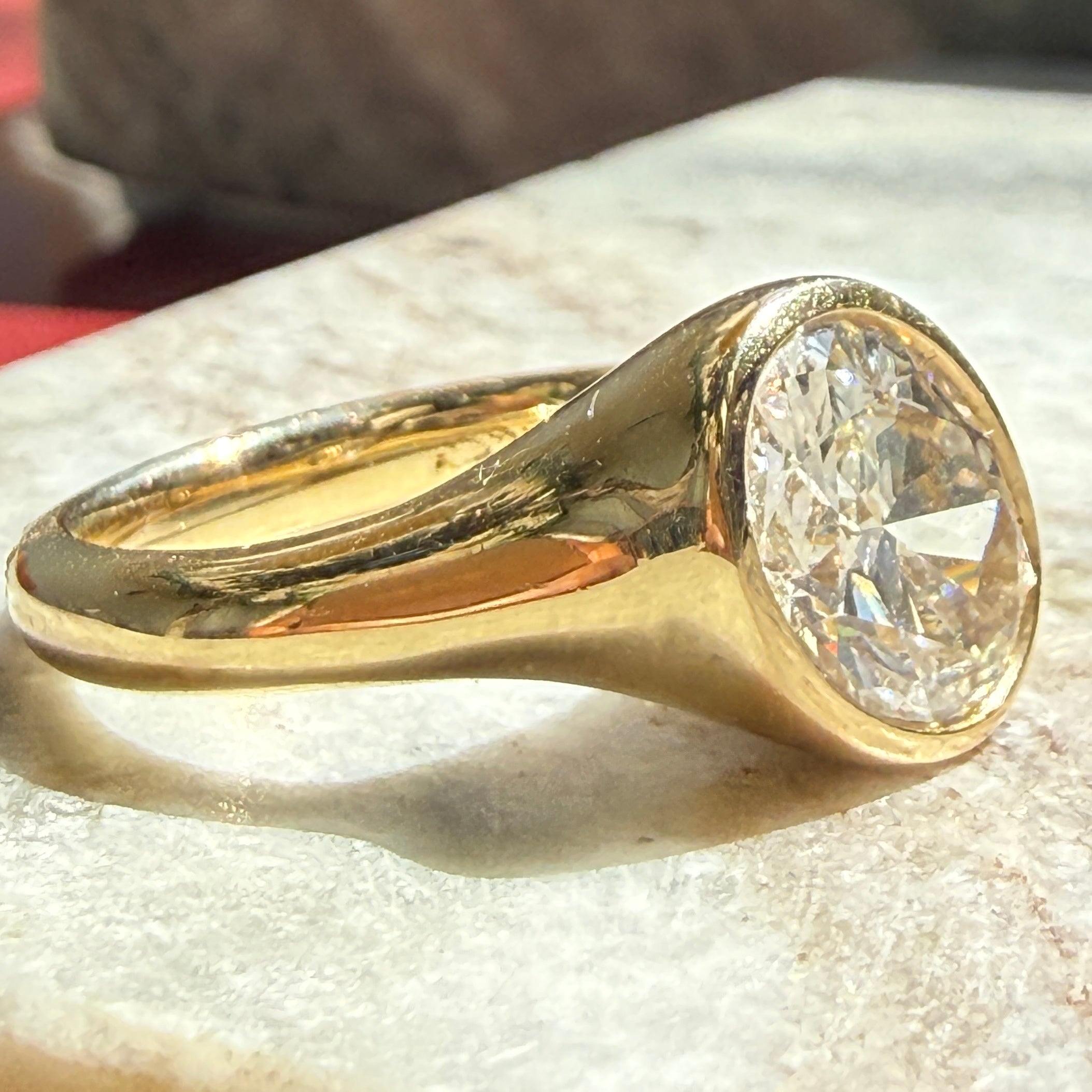 14k Yellow Gold Offset East-West Oval Diamond Ring