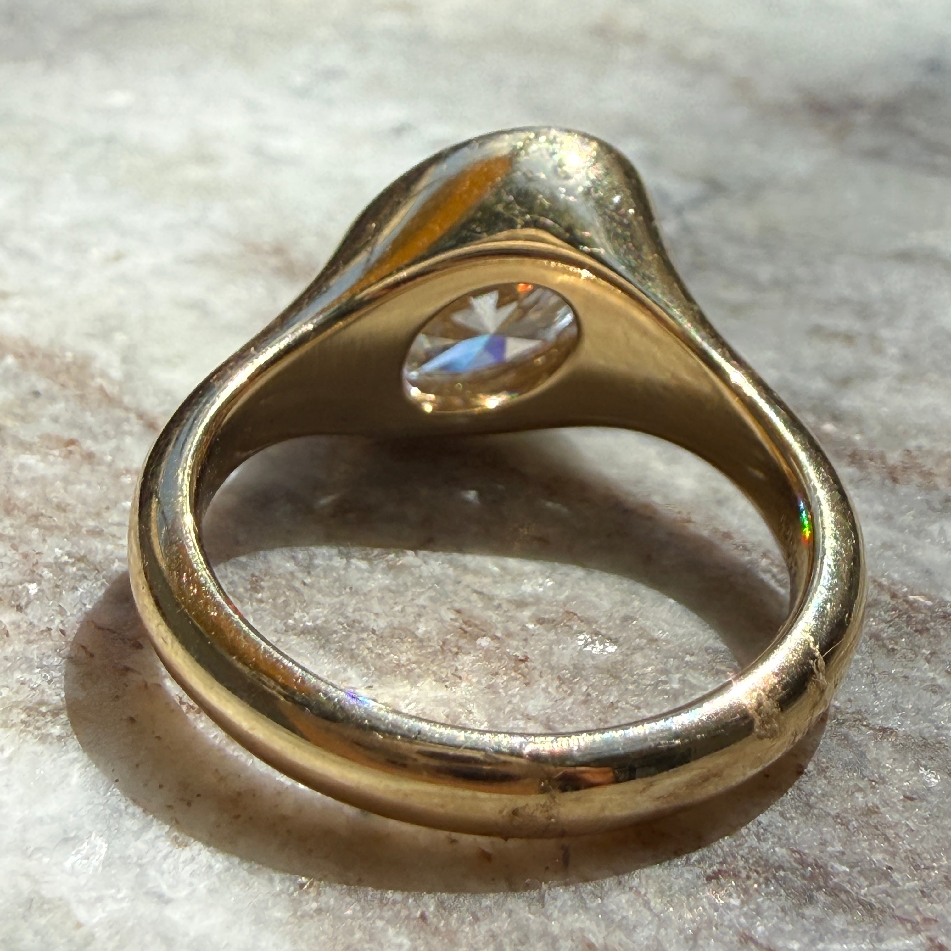 14k Yellow Gold Offset East-West Oval Diamond Ring