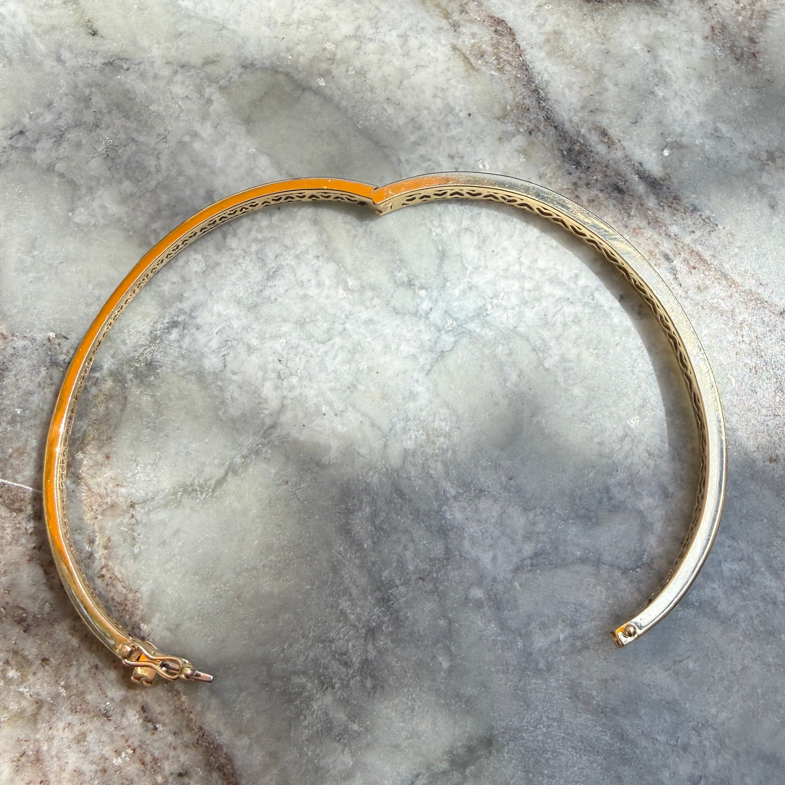 14k Satin Yellow Gold Diamond Celestial Bangle Bracelet