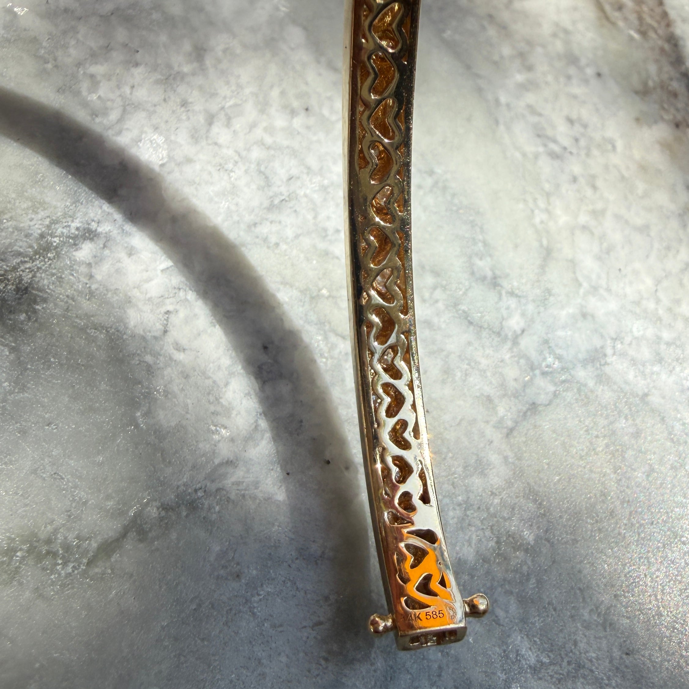 14k Satin Yellow Gold Diamond Celestial Bangle Bracelet