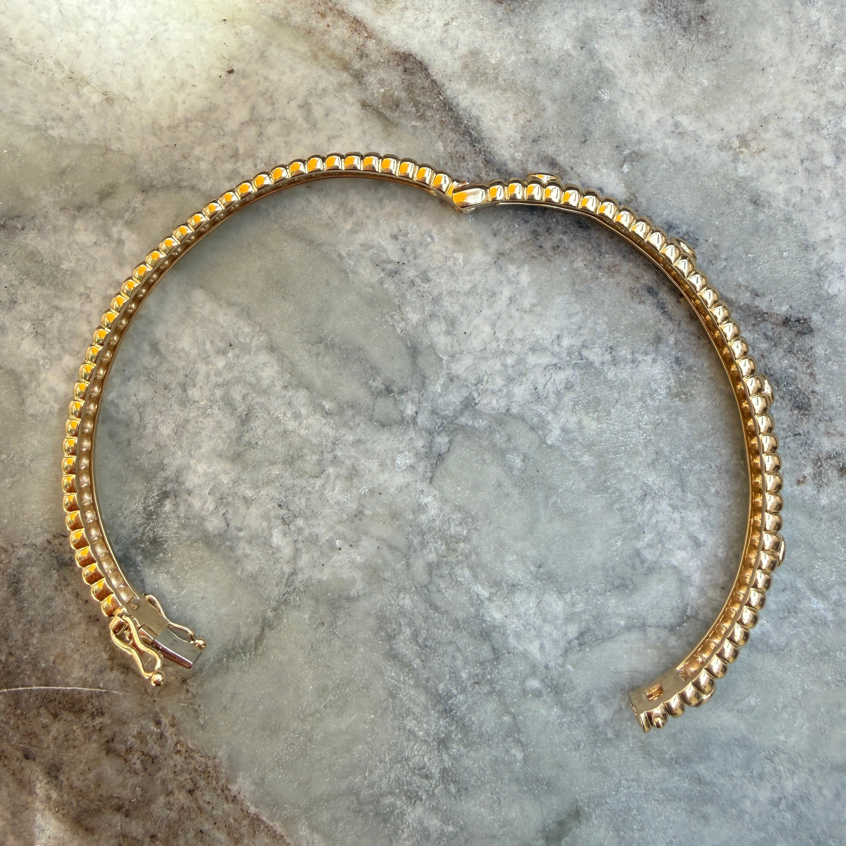 14k Yellow Gold Fluted Diamond Bezel Bangle