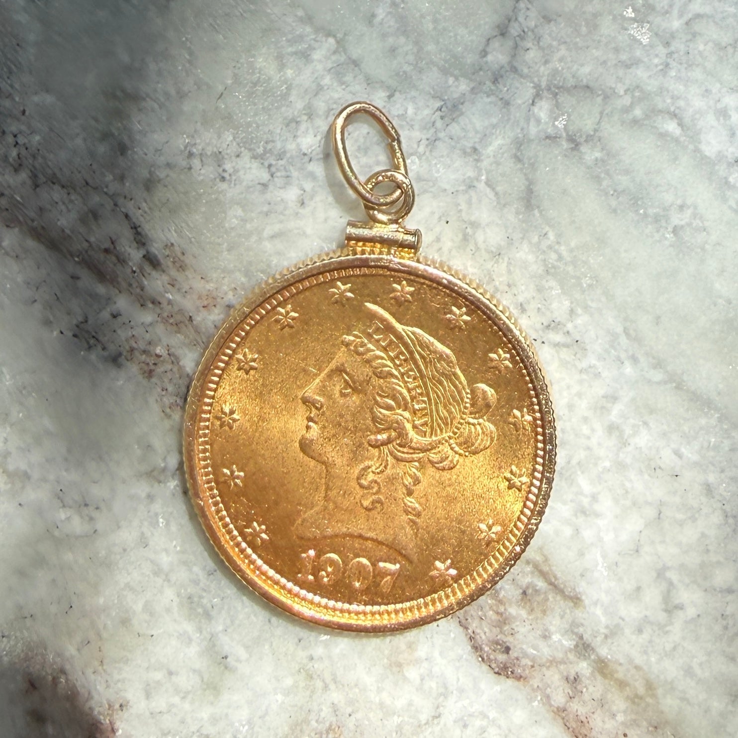 Vintage 1907 $10 Liberty Head Gold Eagle Coin Pendant