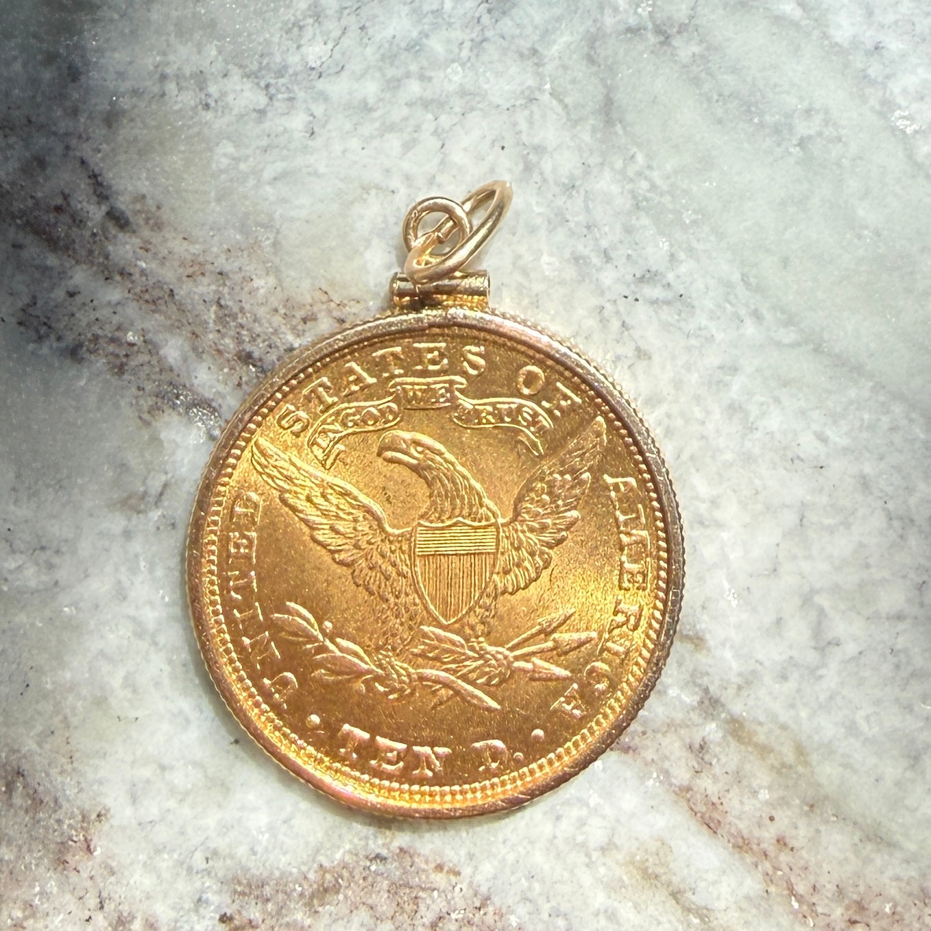Vintage 1907 $10 Liberty Head Gold Eagle Coin Pendant