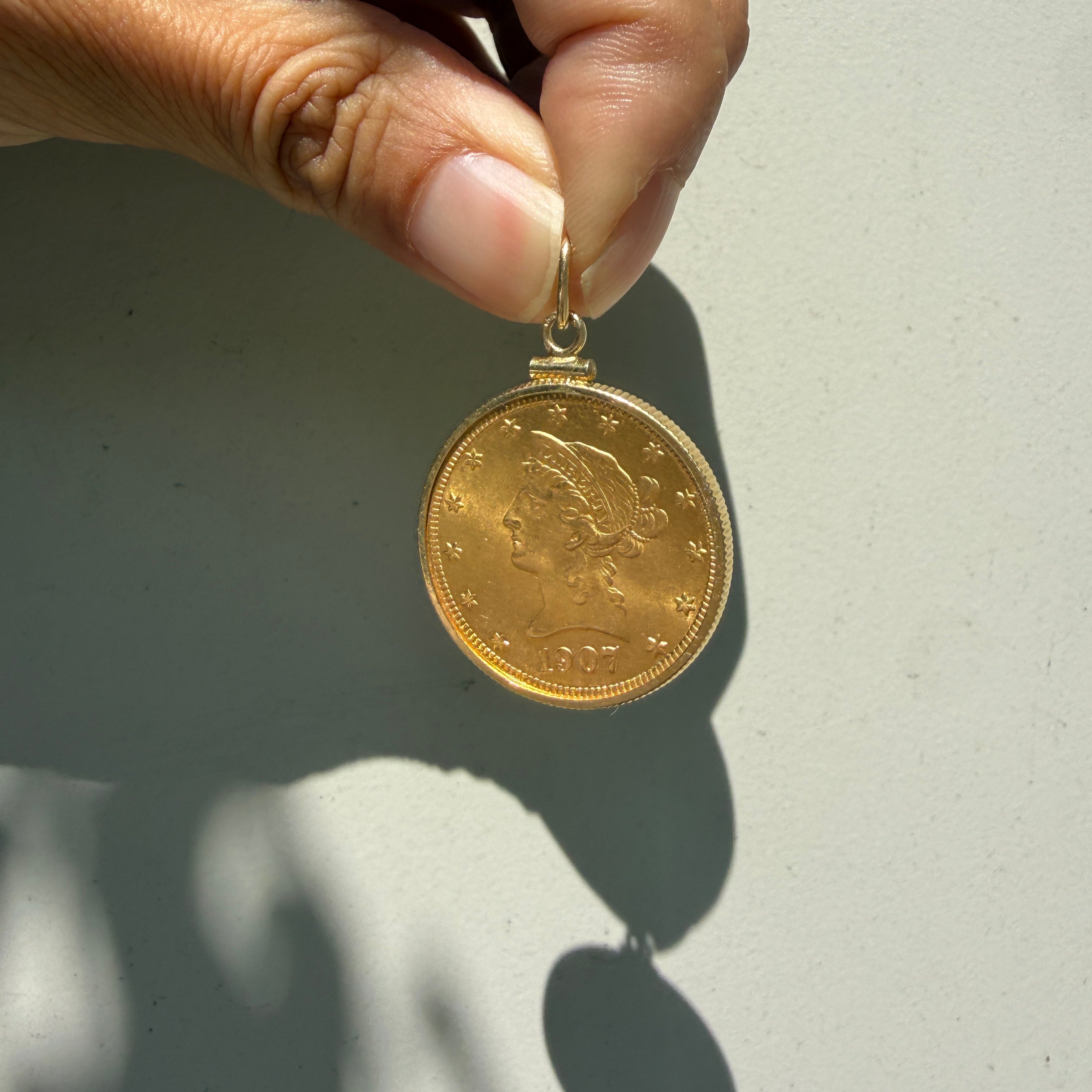 Vintage 1907 $10 Liberty Head Gold Eagle Coin Pendant