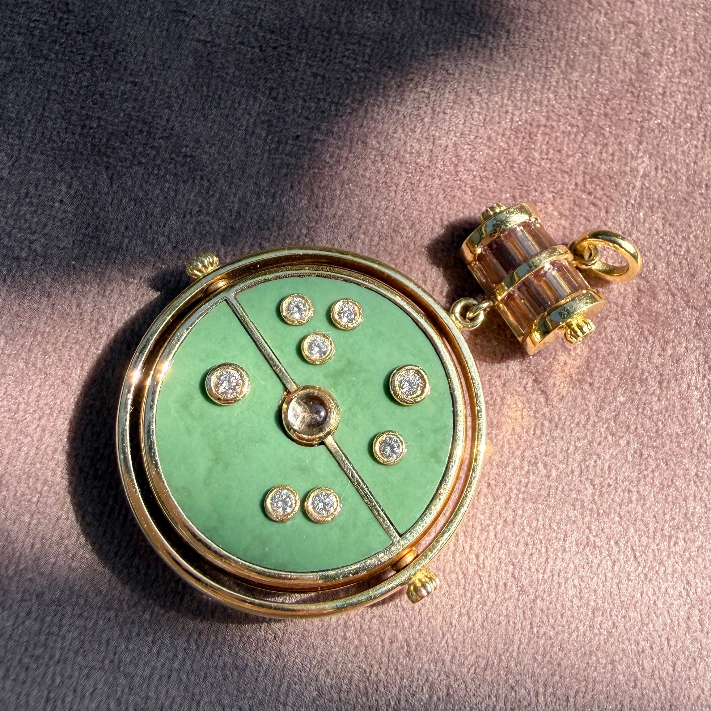Retrouvai Grandfather Compass Pendant with Green Turquoise and Lotus Garnet