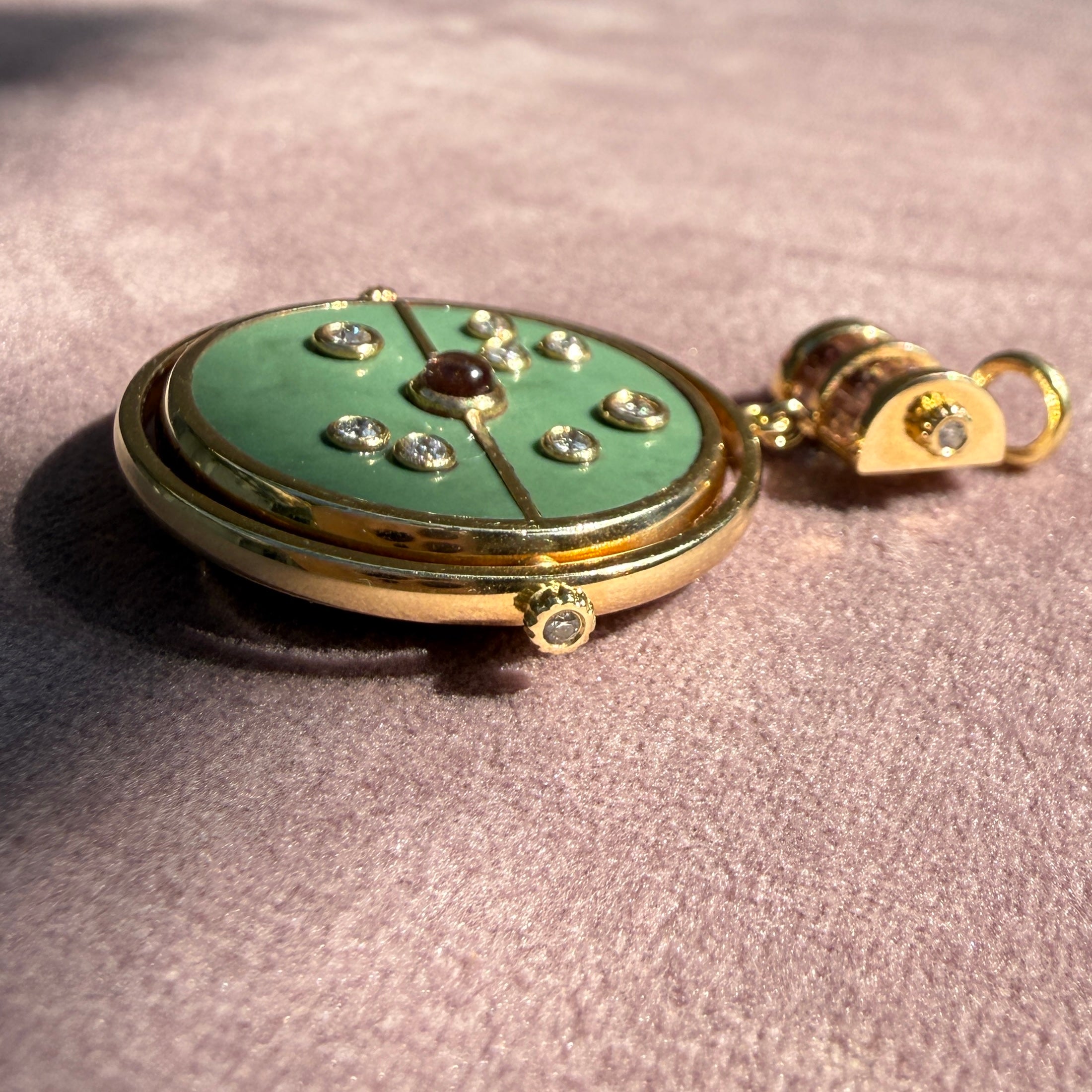 Retrouvai Grandfather Compass Pendant with Green Turquoise and Lotus Garnet