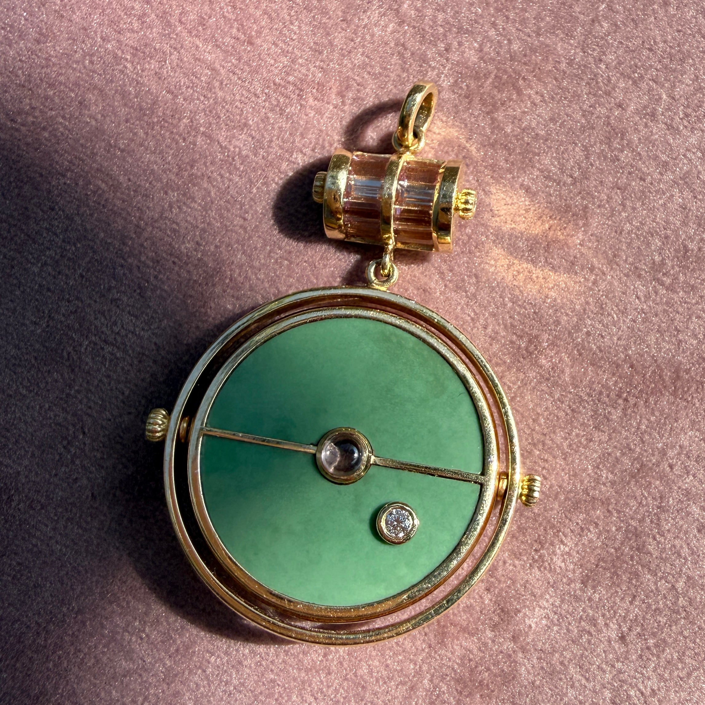Retrouvai Grandfather Compass Pendant with Green Turquoise and Lotus Garnet
