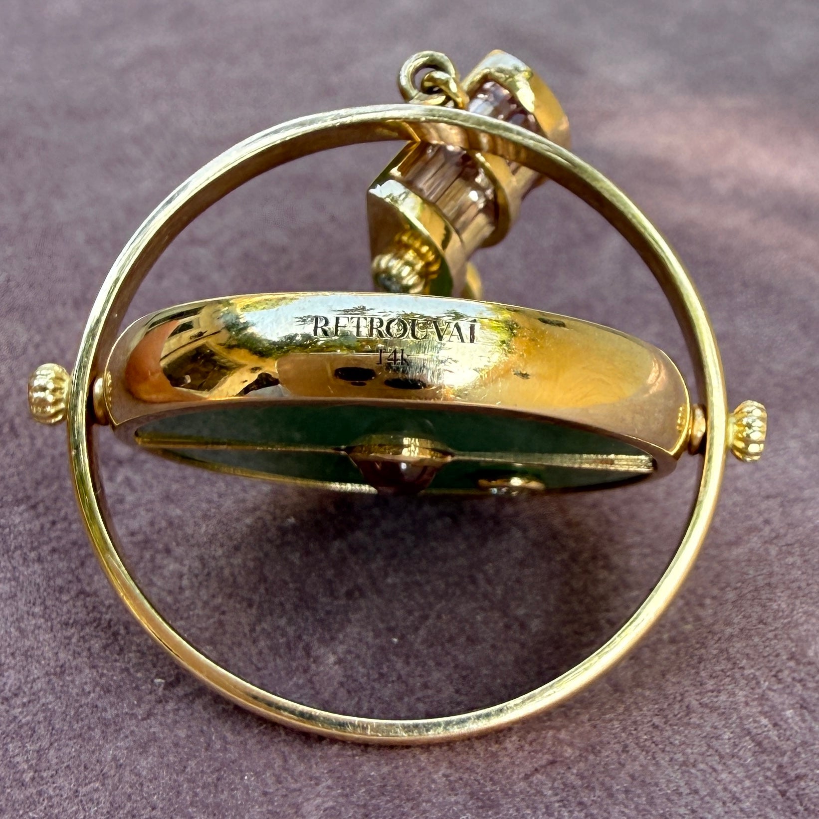 Retrouvai Grandfather Compass Pendant with Green Turquoise and Lotus Garnet