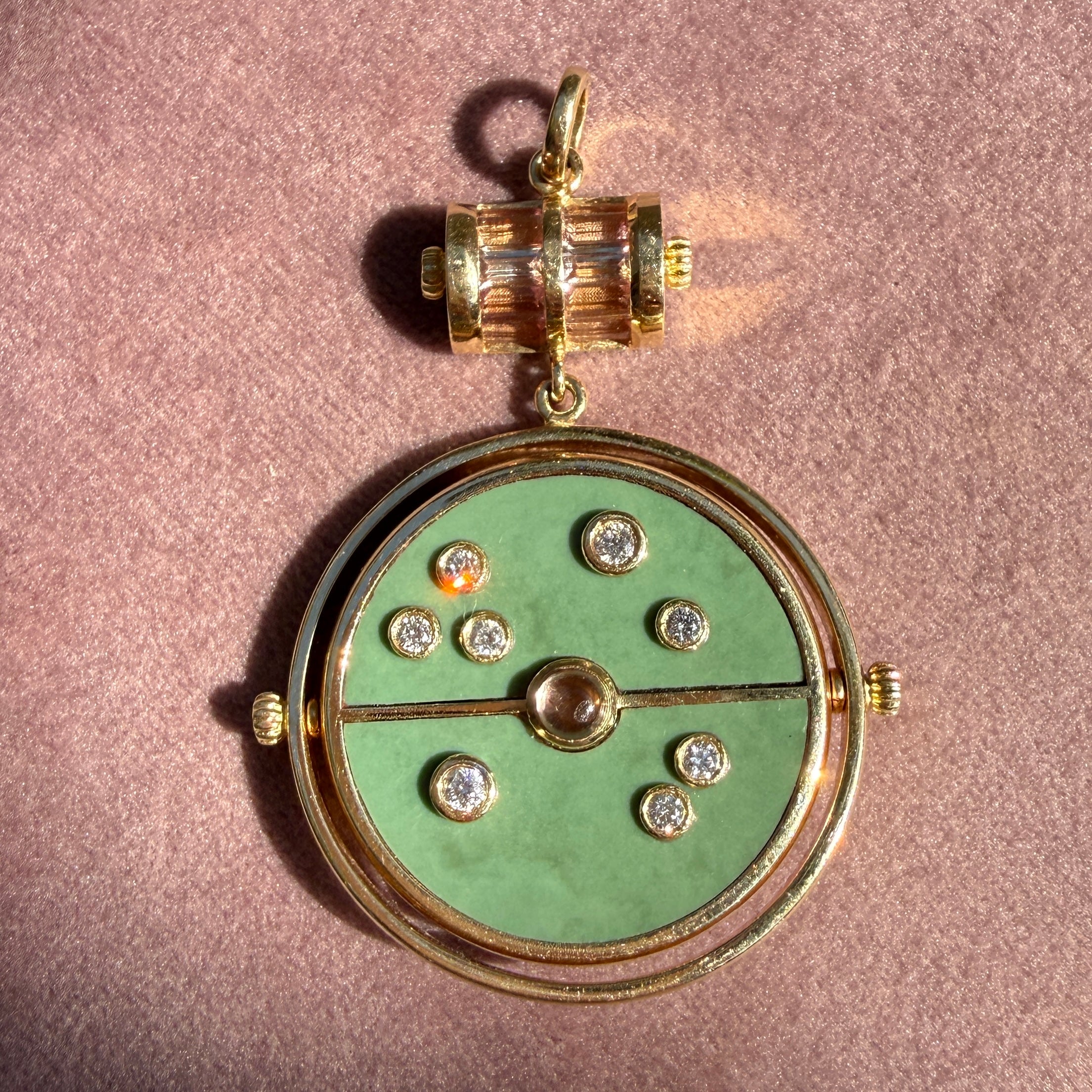Retrouvai Grandfather Compass Pendant with Green Turquoise and Lotus Garnet
