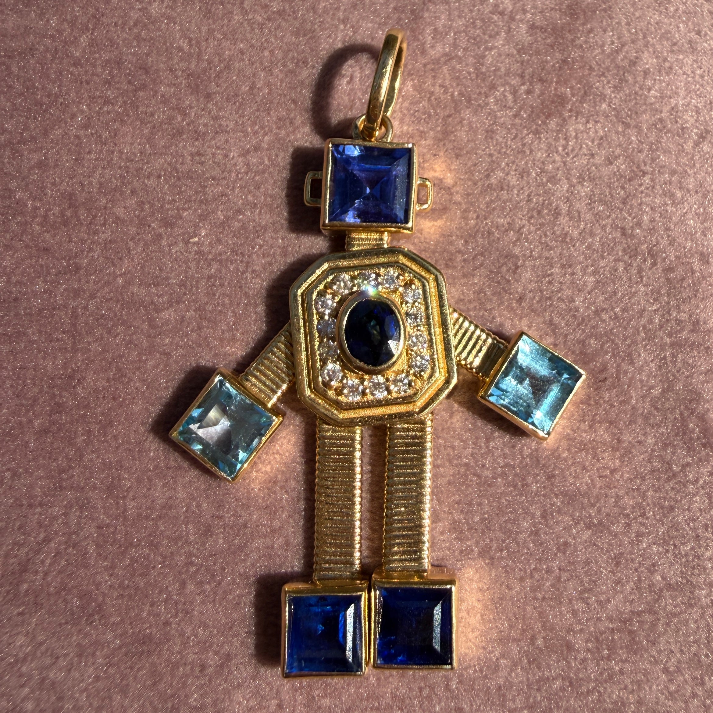 Van Robot Denim Maxi Charm Pendant with Sapphire, Tanzanite, Topaz and Diamonds