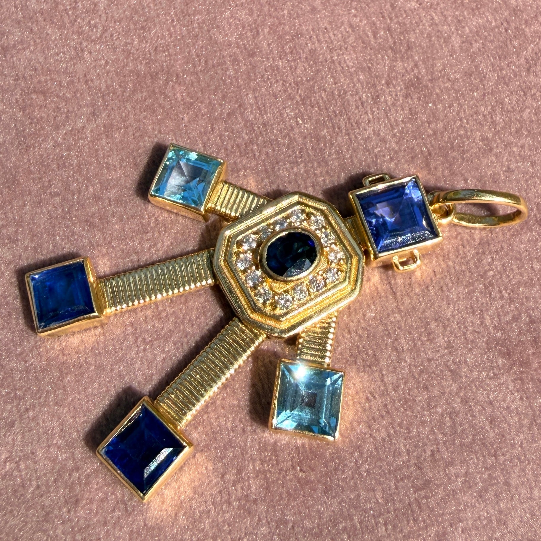 Van Robot Denim Maxi Charm Pendant with Sapphire, Tanzanite, Topaz and Diamonds