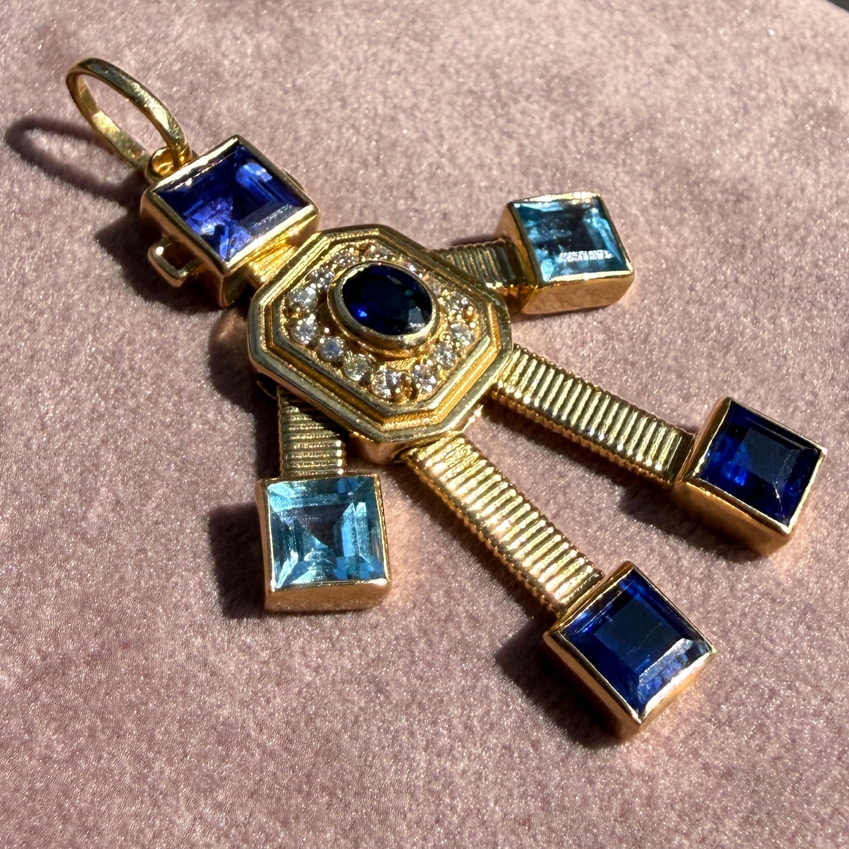 Van Robot Denim Maxi Charm Pendant with Sapphire, Tanzanite, Topaz and Diamonds