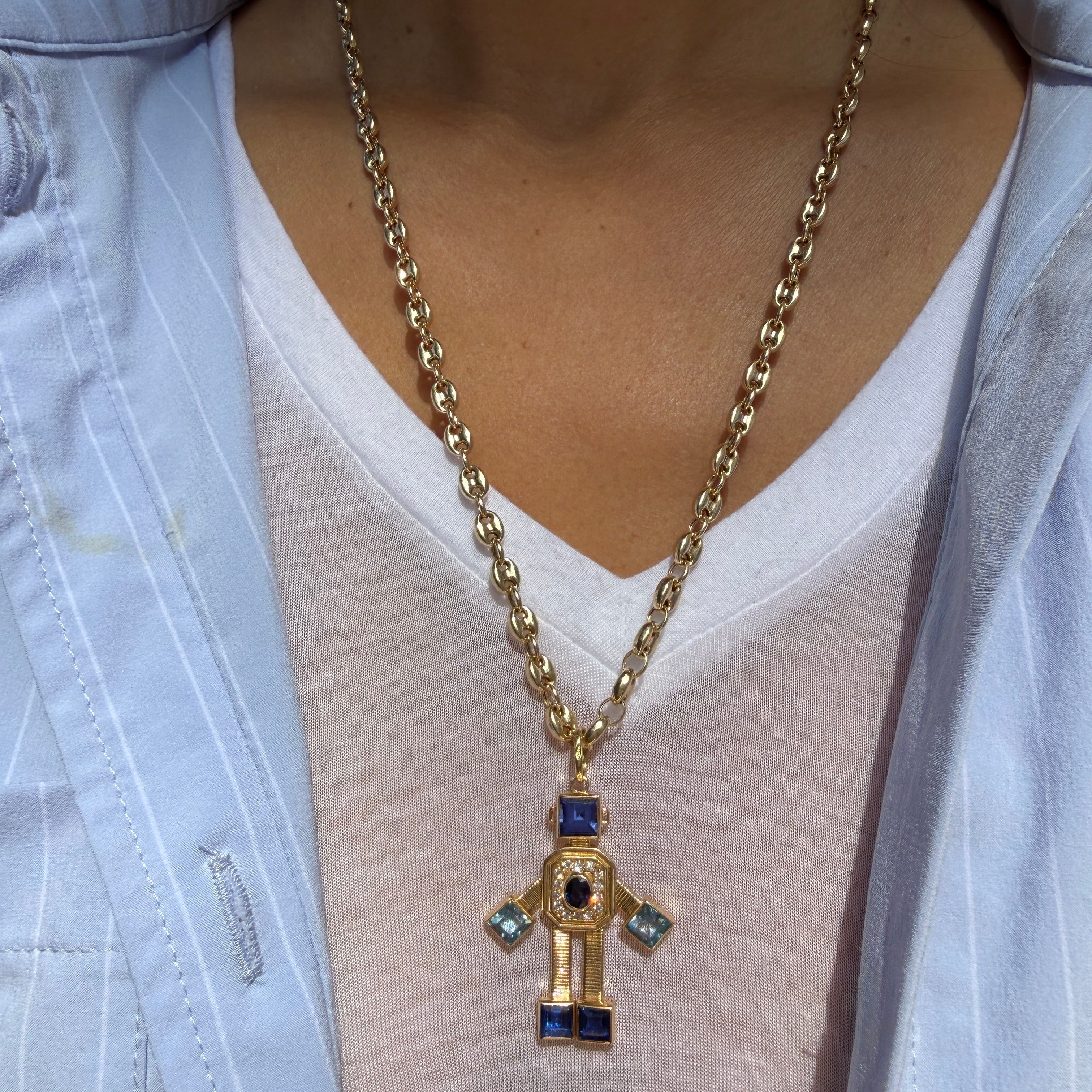 Van Robot Denim Maxi Charm Pendant with Sapphire, Tanzanite, Topaz and Diamonds