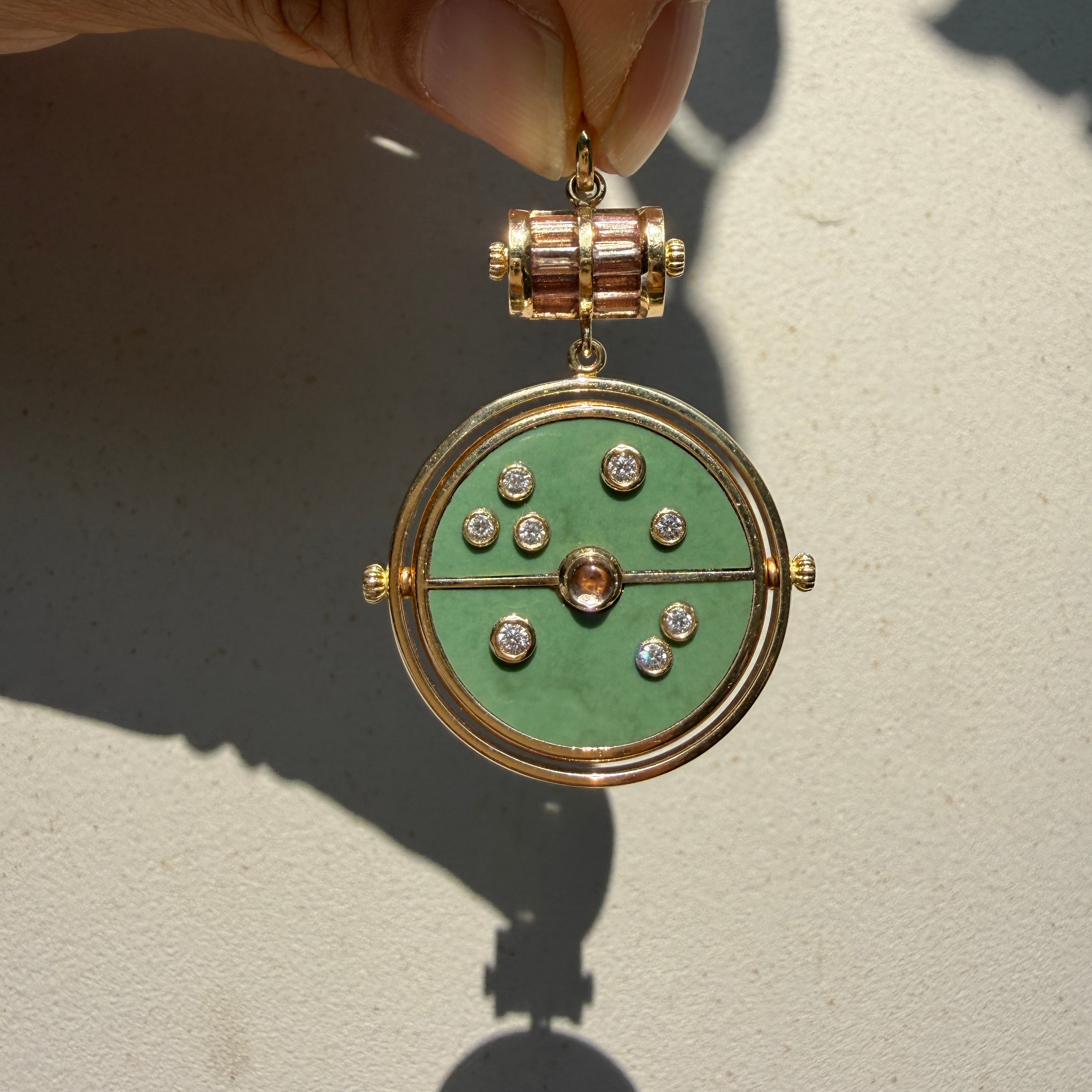 Retrouvai Grandfather Compass Pendant with Green Turquoise and Lotus Garnet