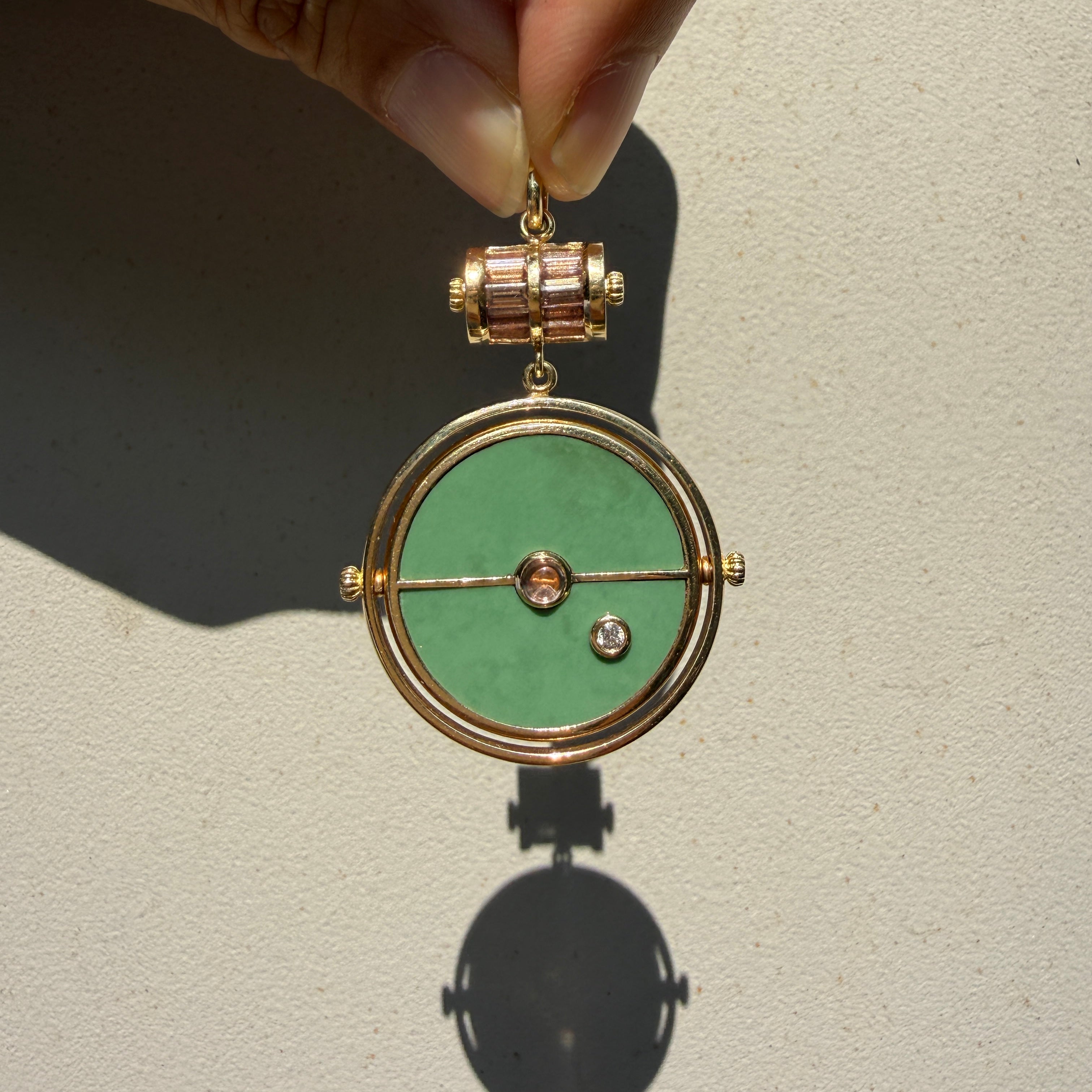 Retrouvai Grandfather Compass Pendant with Green Turquoise and Lotus Garnet