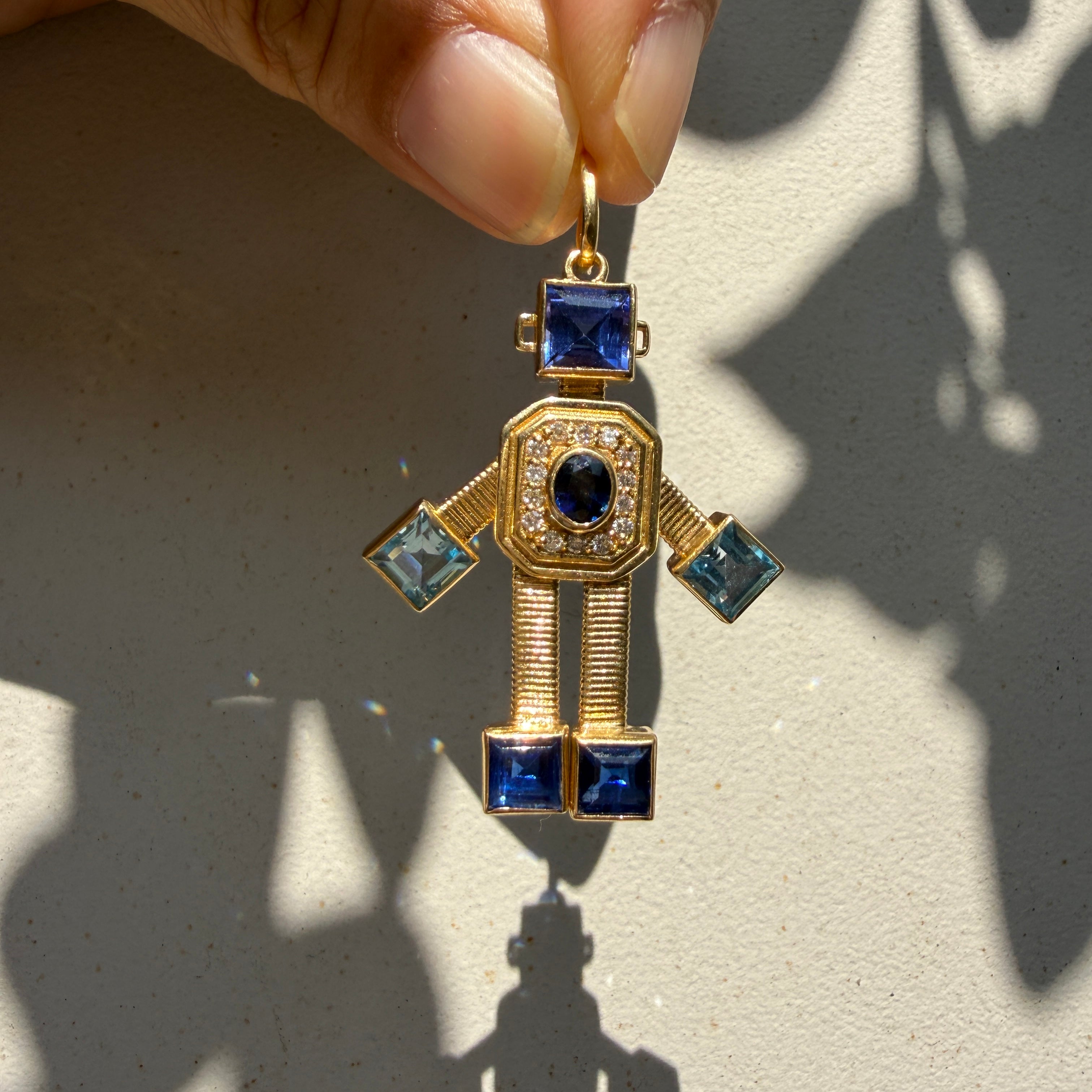 Van Robot Denim Maxi Charm Pendant with Sapphire, Tanzanite, Topaz and Diamonds