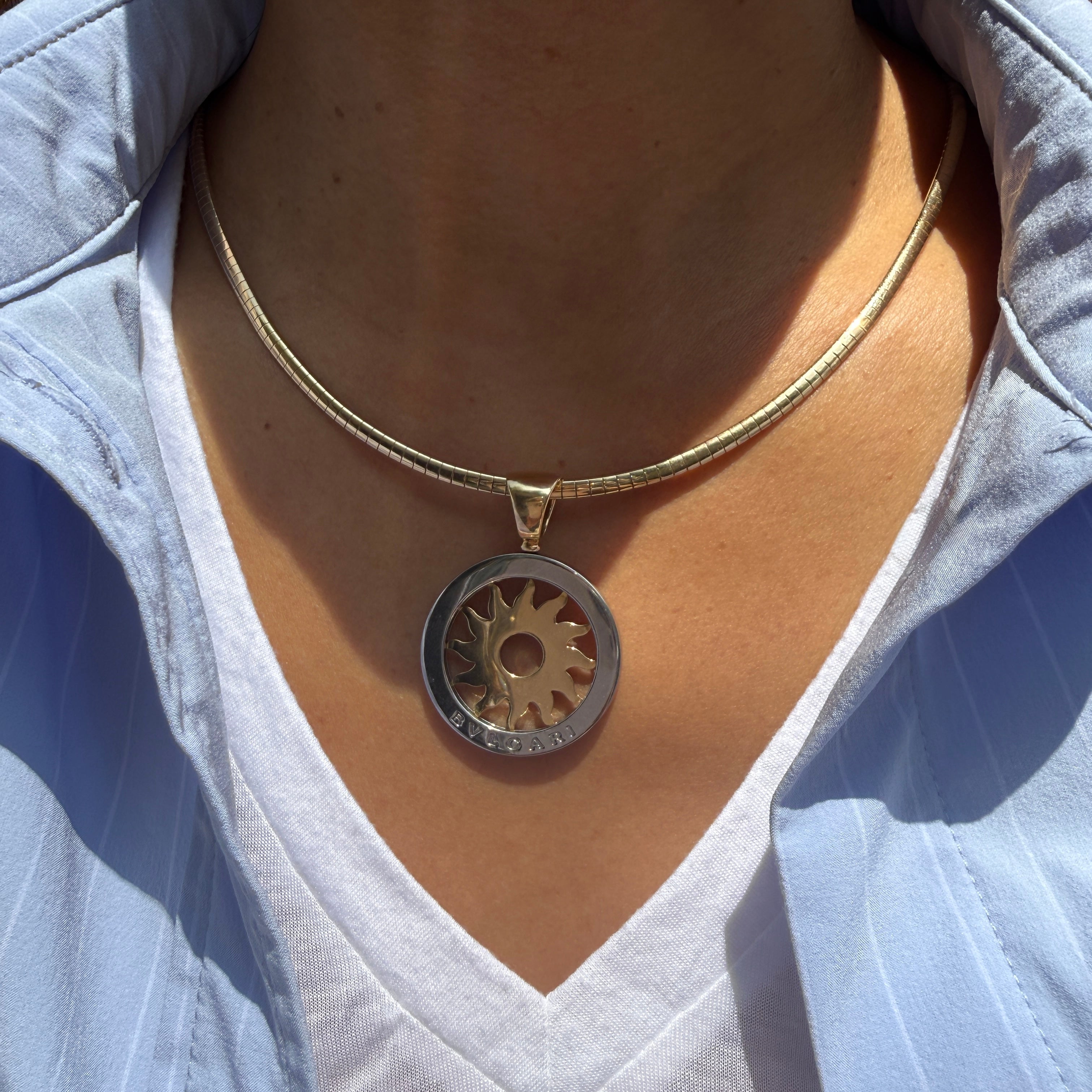 Bulgari Vintage 18k Yellow Gold and Stainless Steel Tondo Sun Pendant