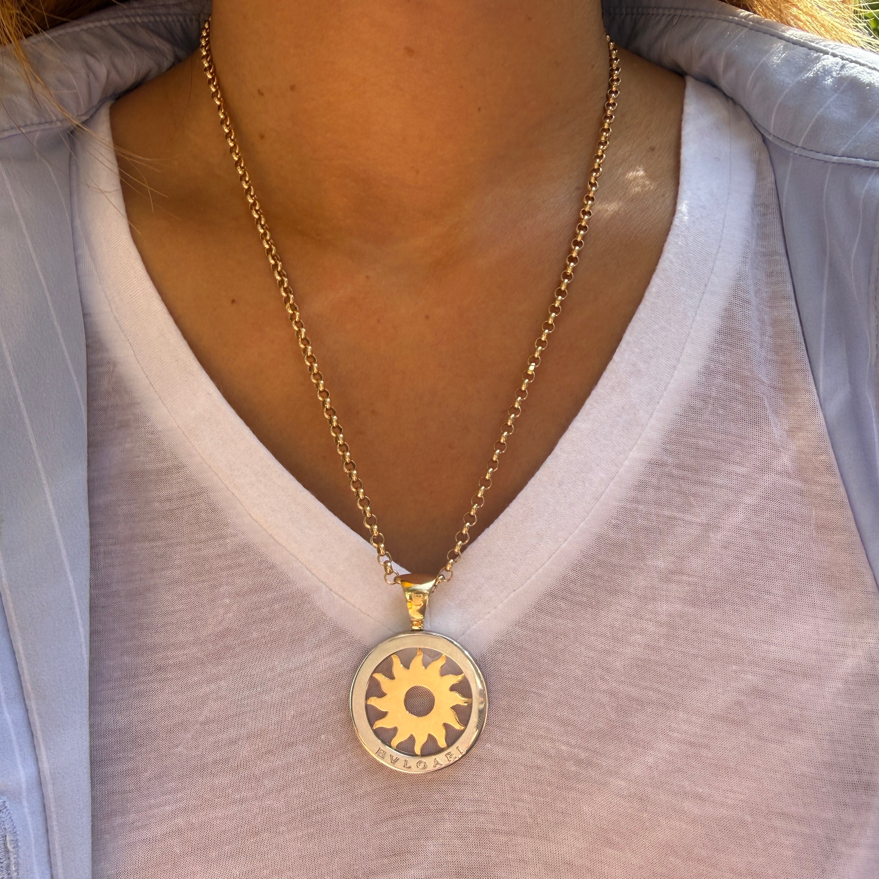 Bulgari Vintage 18k Yellow Gold and Stainless Steel Tondo Sun Pendant