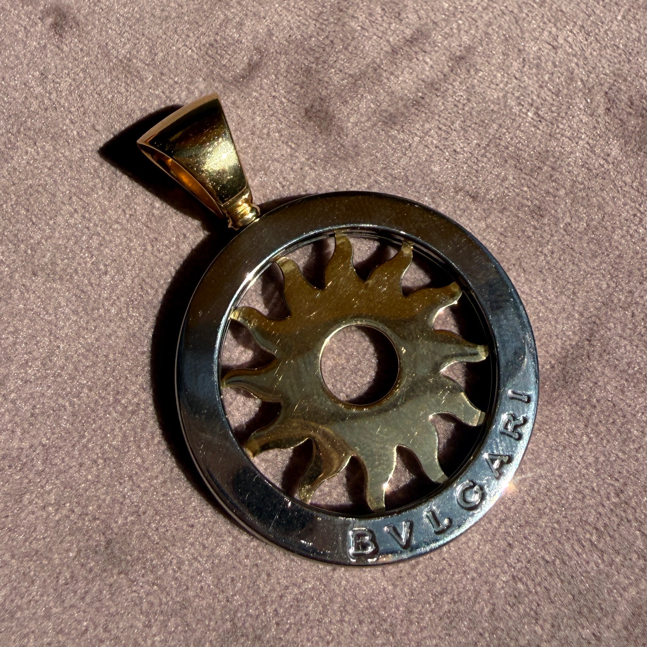 Bulgari Vintage 18k Yellow Gold and Stainless Steel Tondo Sun Pendant
