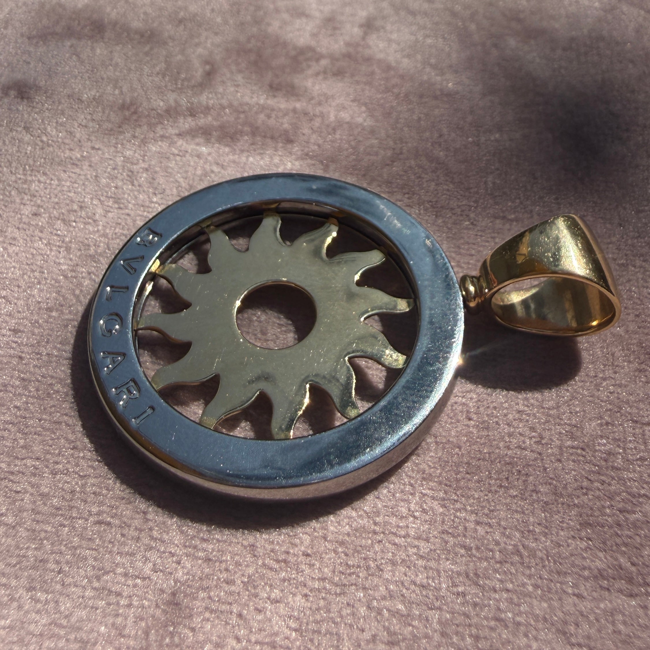 Bulgari Vintage 18k Yellow Gold and Stainless Steel Tondo Sun Pendant