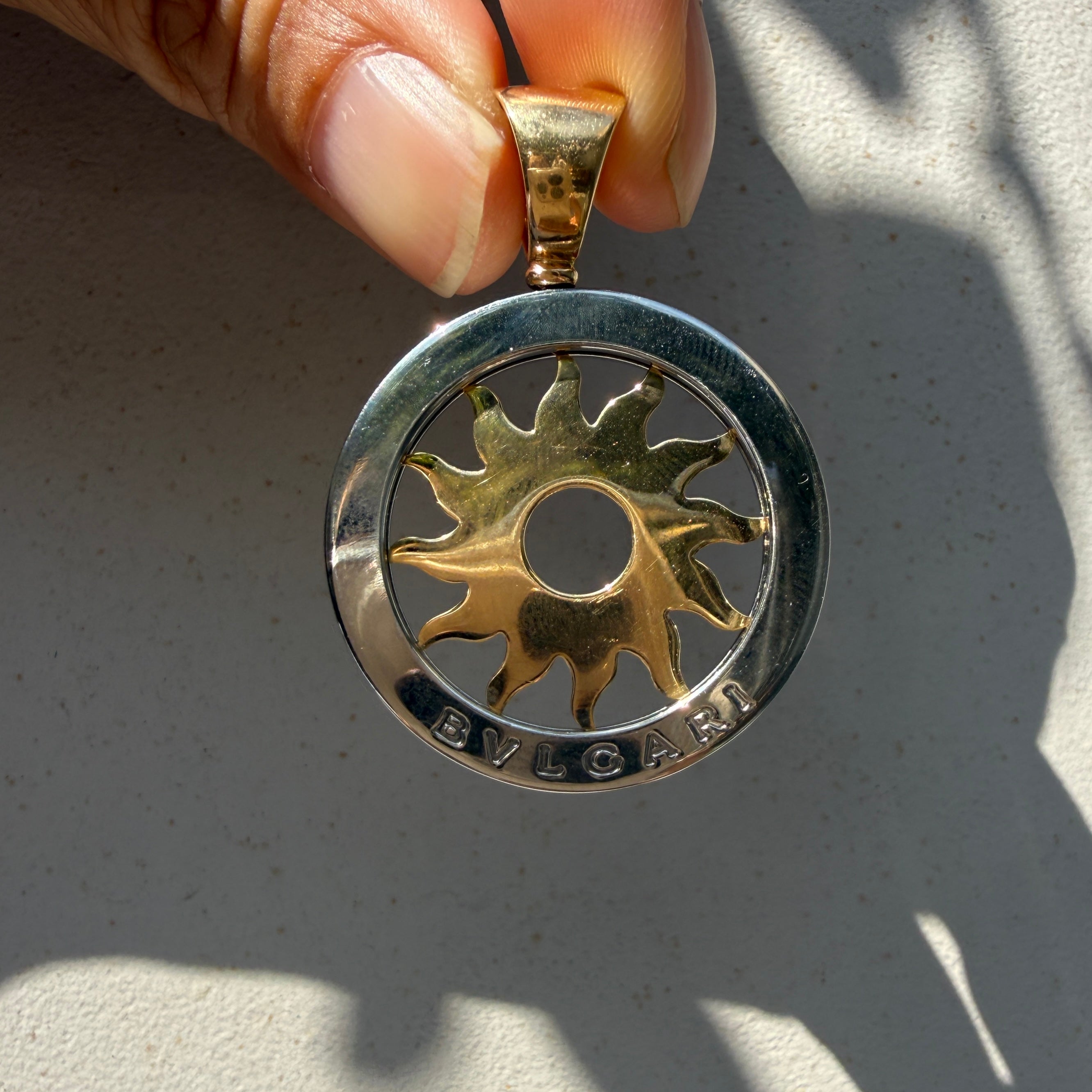 Bulgari Vintage 18k Yellow Gold and Stainless Steel Tondo Sun Pendant