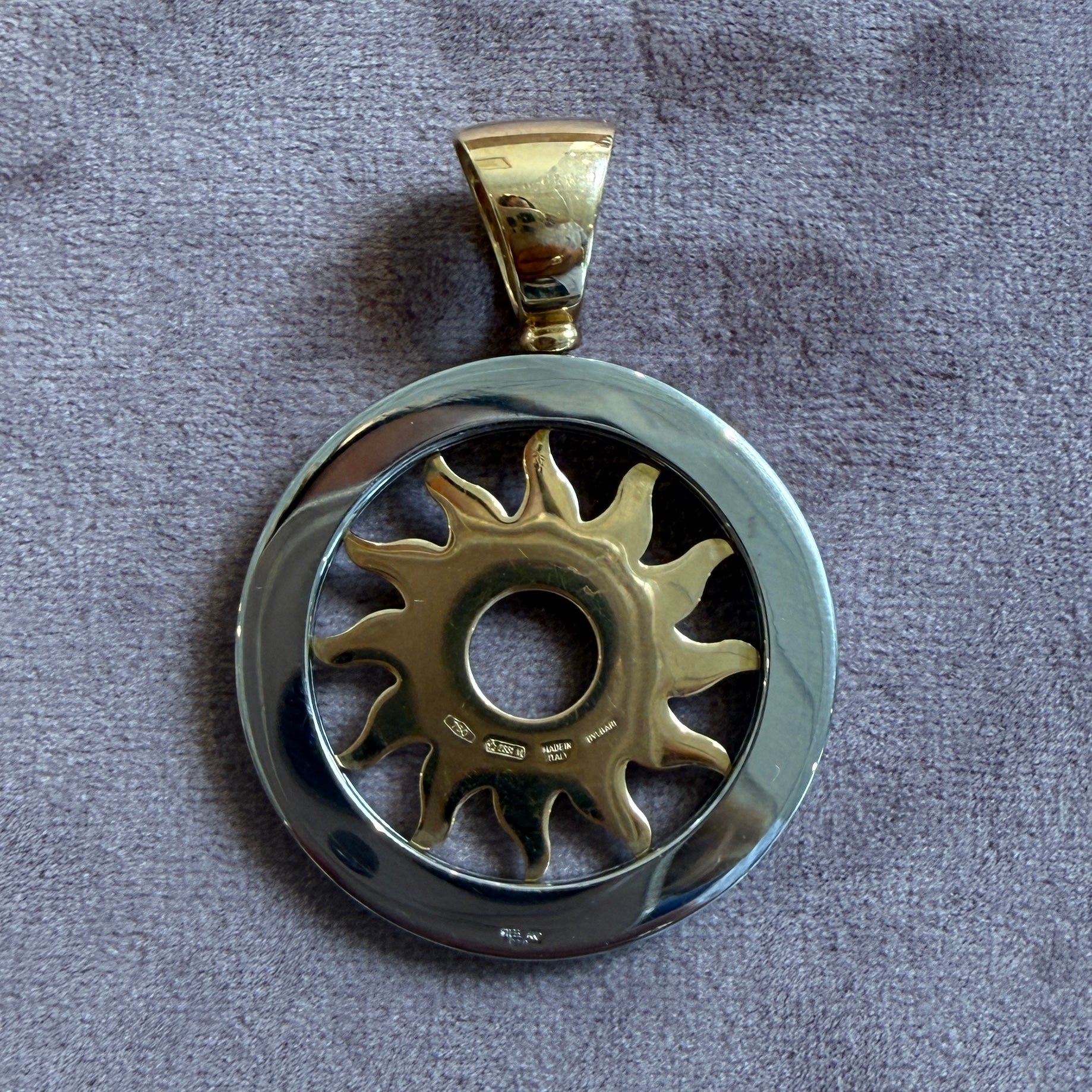Bulgari Vintage 18k Yellow Gold and Stainless Steel Tondo Sun Pendant