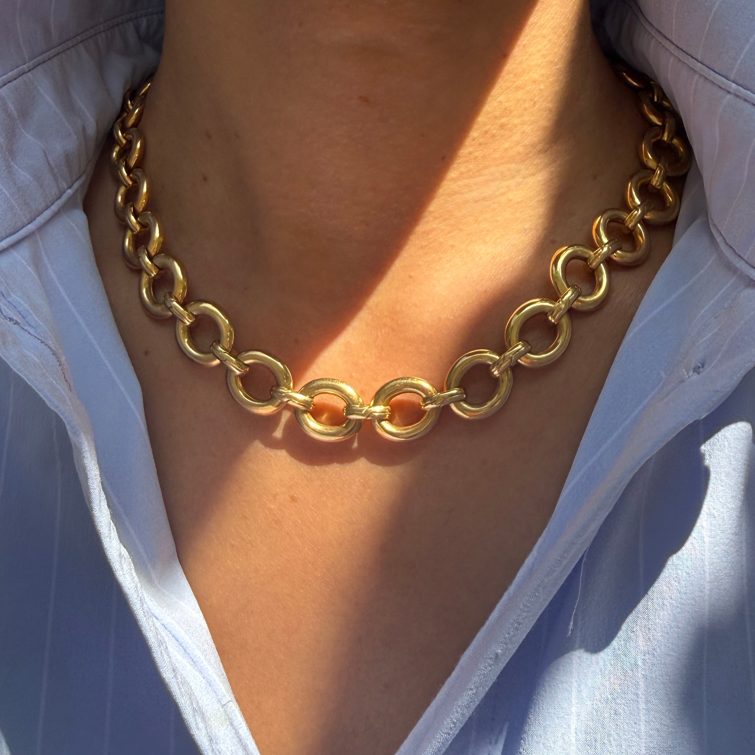 Vintage 18k Yellow Gold Chunky Oval Link Necklace
