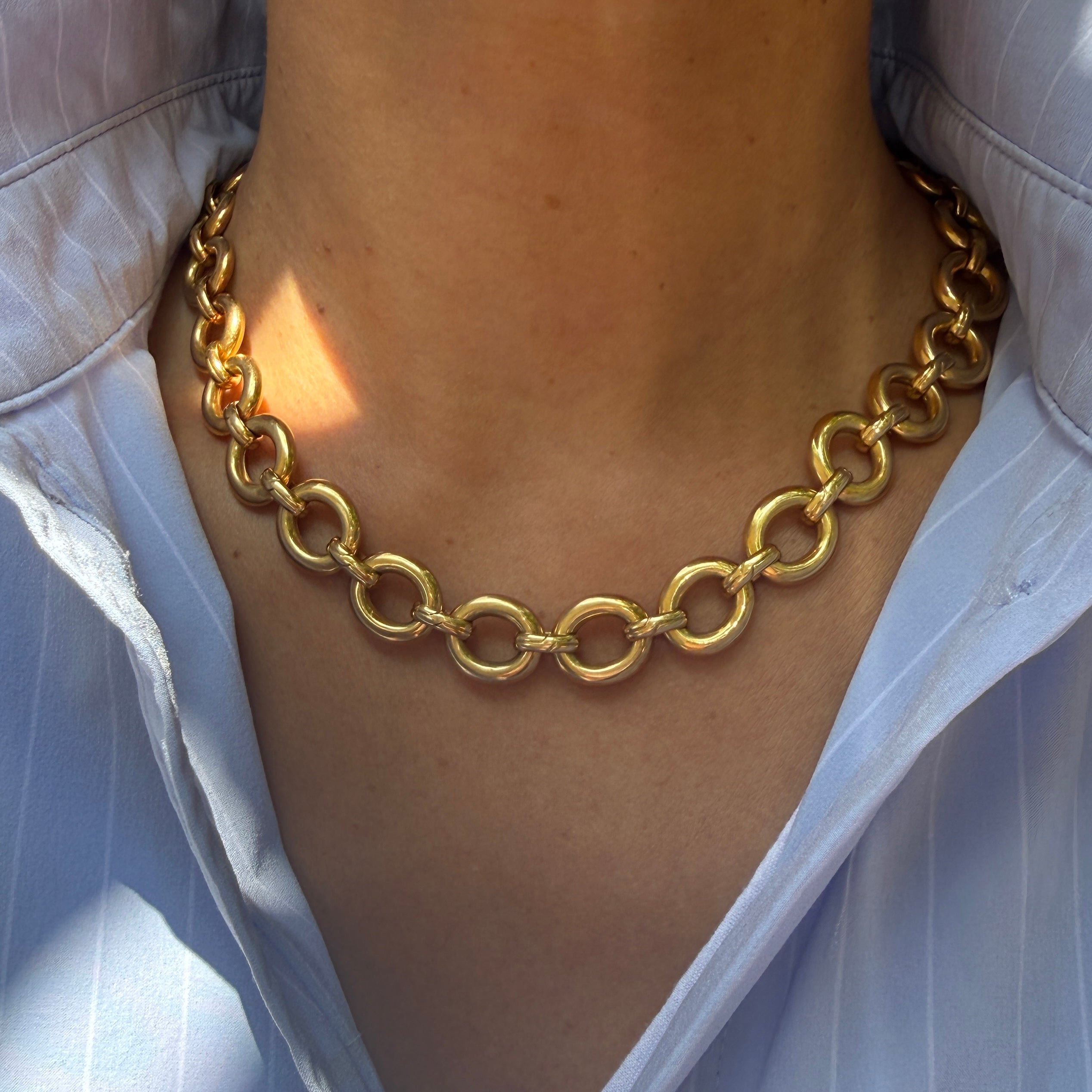 Vintage 18k Yellow Gold Chunky Oval Link Necklace