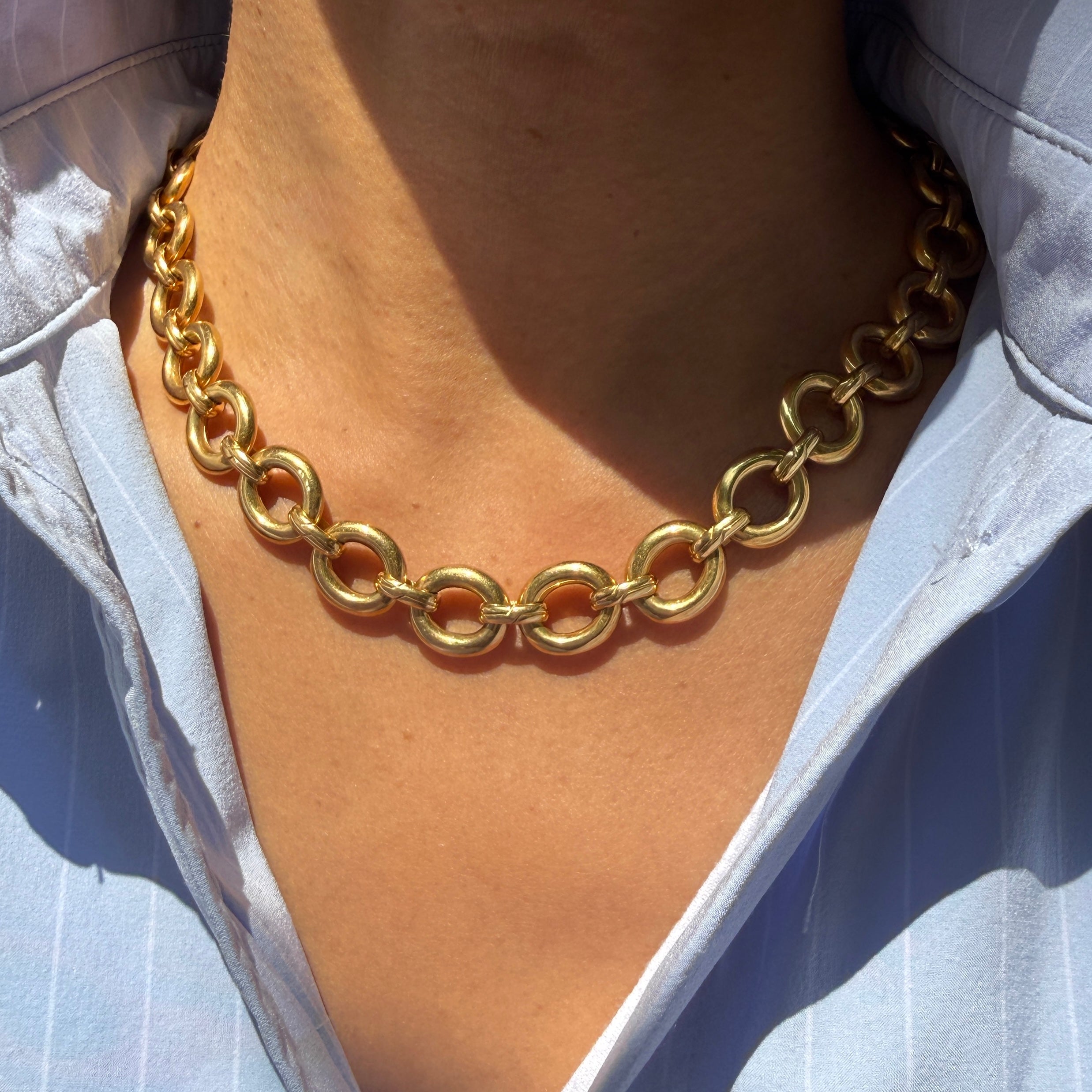 Vintage 18k Yellow Gold Chunky Oval Link Necklace