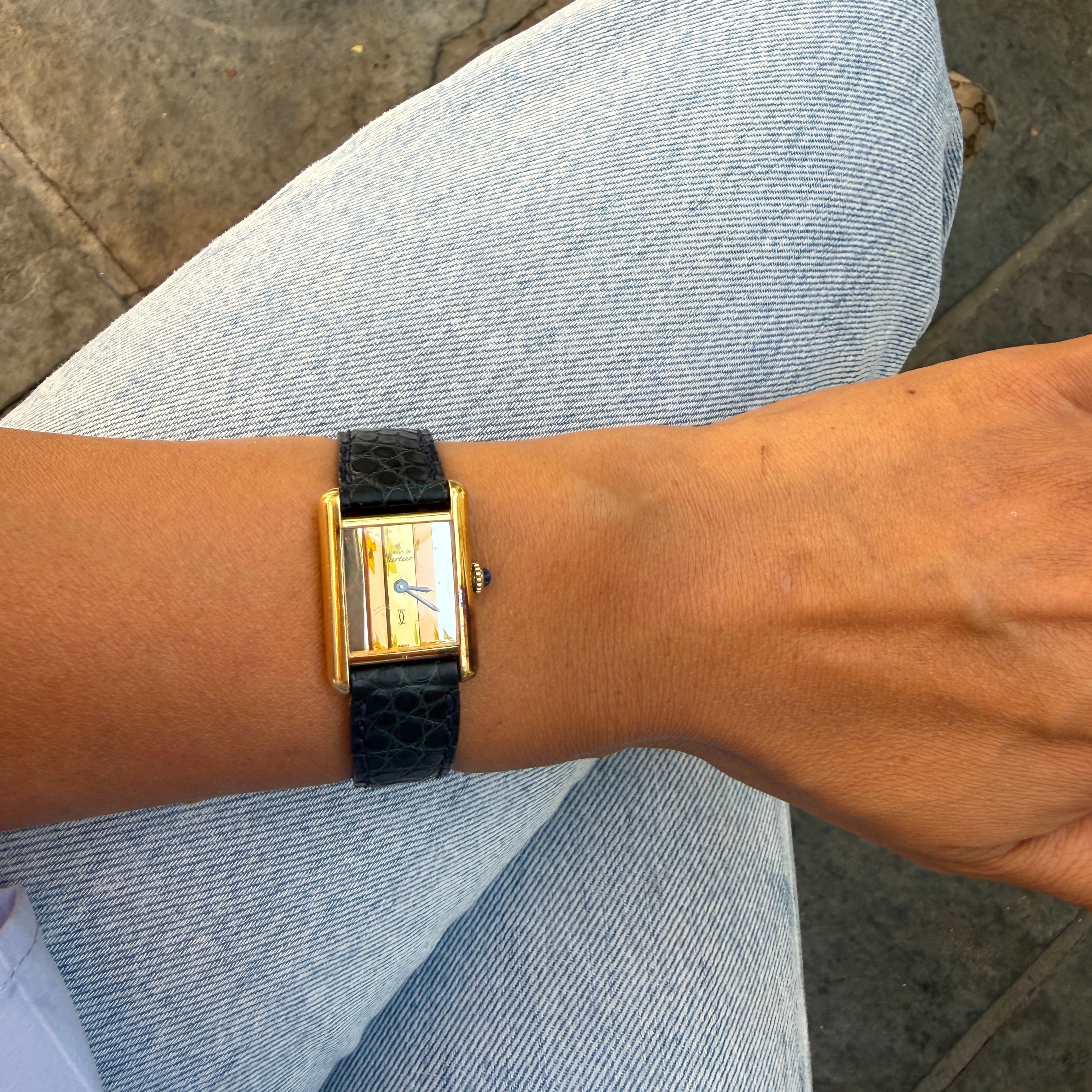 Must de Cartier Vintage Vermeil Tank Watch, Tri-Color Dial, Leather Strap