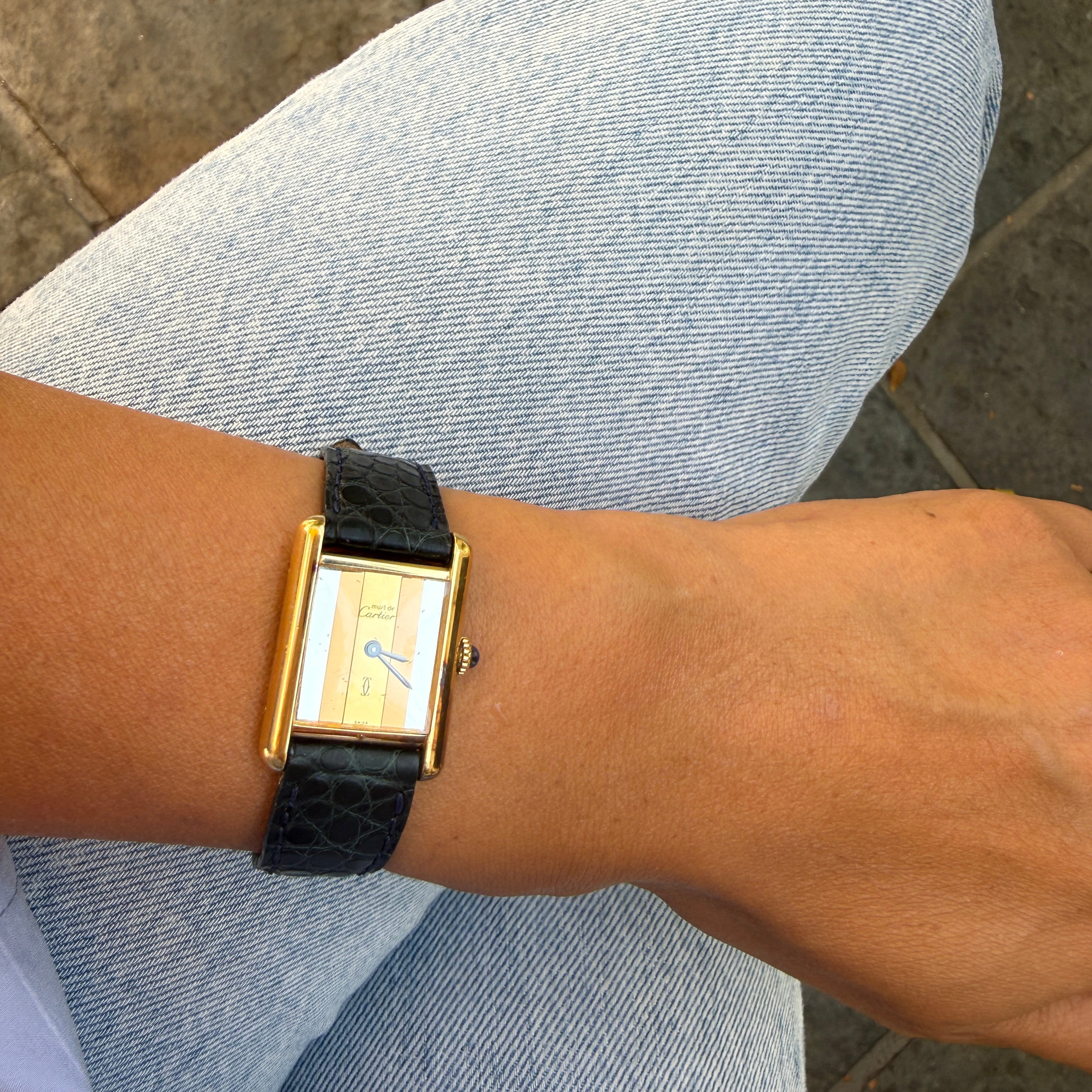 Must de Cartier Vintage Vermeil Tank Watch, Tri-Color Dial, Leather Strap