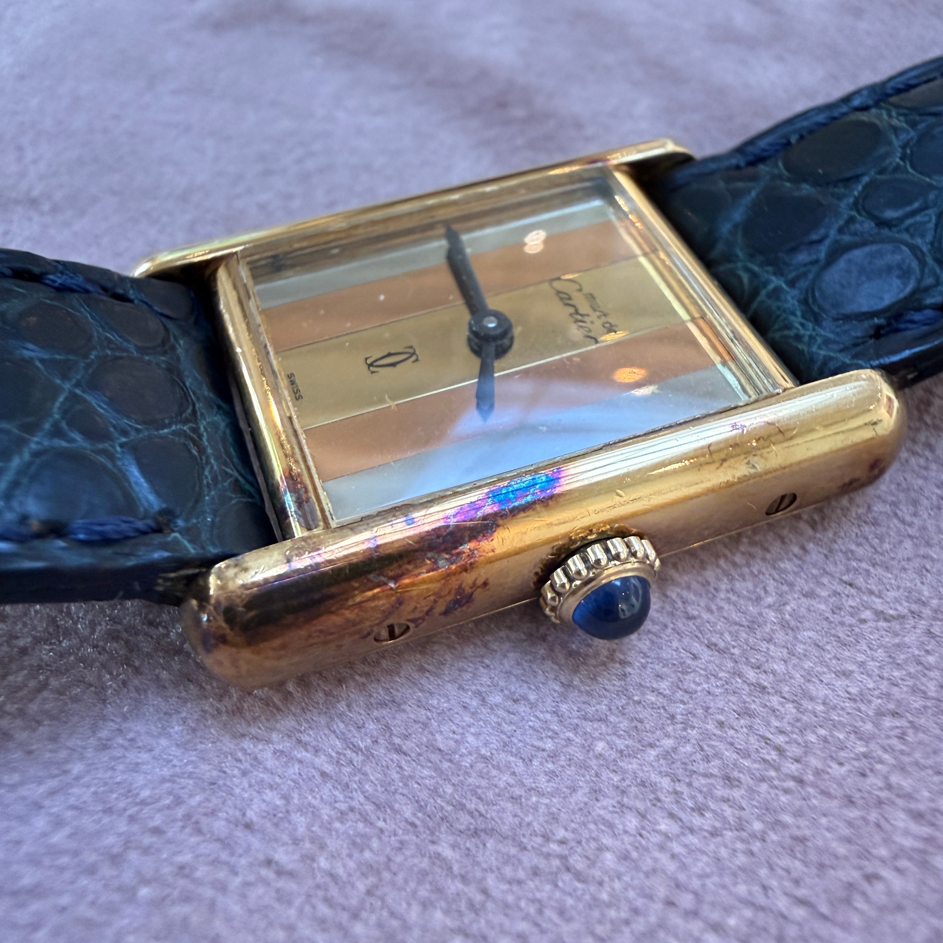 Must de Cartier Vintage Vermeil Tank Watch, Tri-Color Dial, Leather Strap