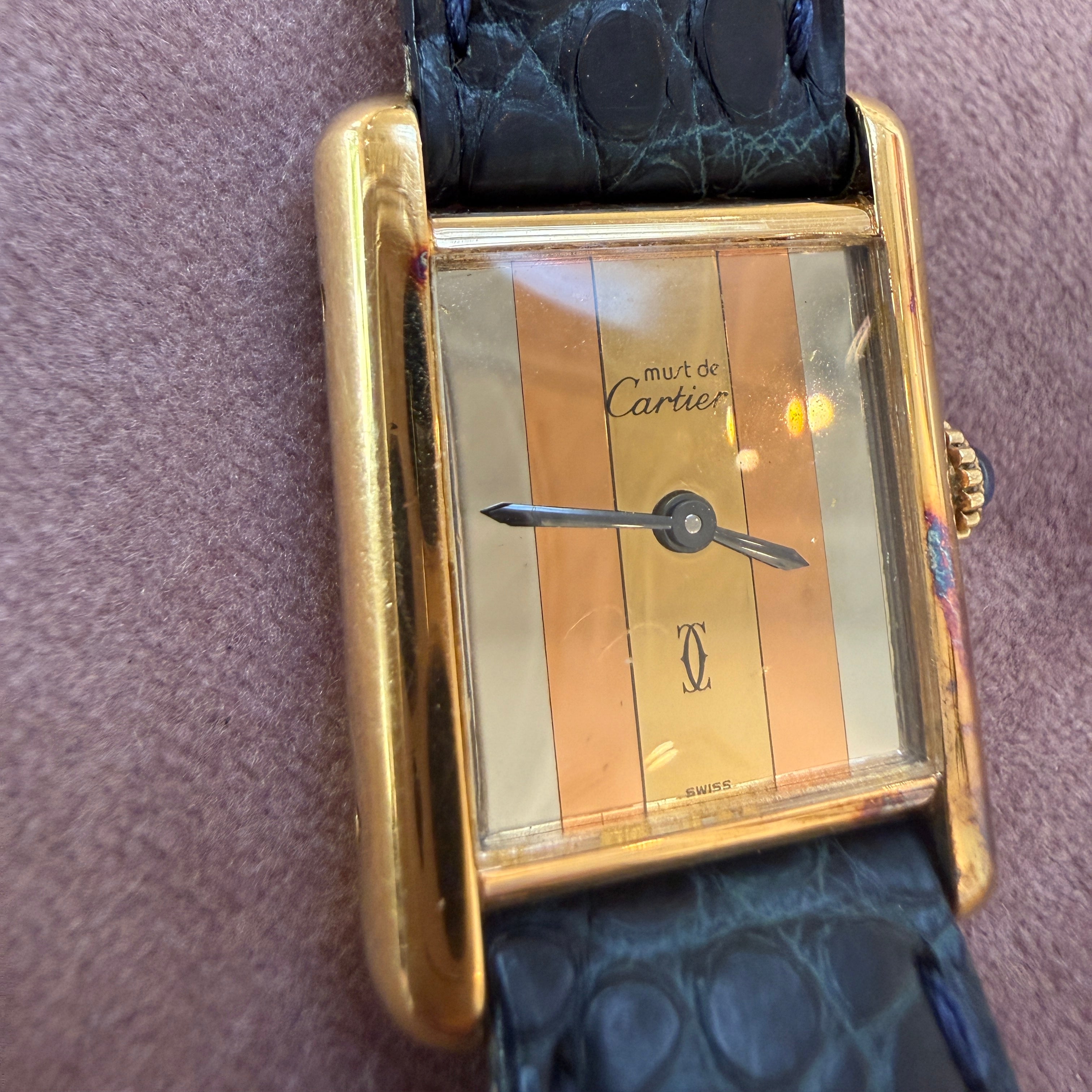 Must de Cartier Vintage Vermeil Tank Watch, Tri-Color Dial, Leather Strap