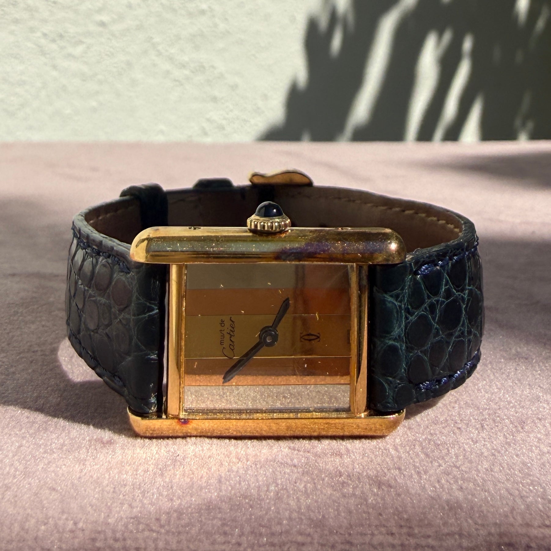 Must de Cartier Vintage Vermeil Tank Watch, Tri-Color Dial, Leather Strap